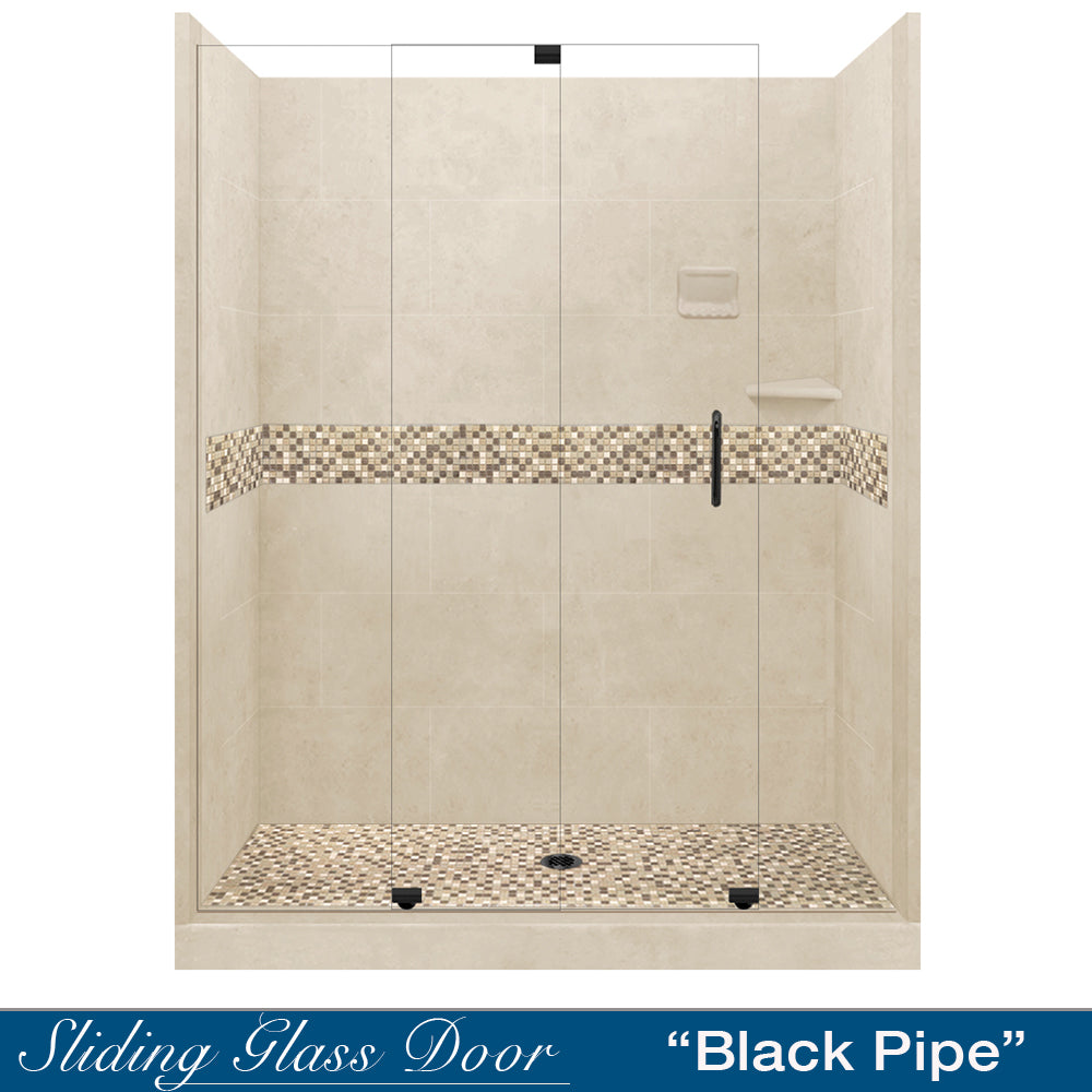 60 Alcove Desert Sand Sistine Stone & Roma Mosaic DIY Shower Remodel Kit - Waterproof Peel and Stick Tile Backsplash for Bathroom, Kitchen, Laundry Room, and Basement Renovation