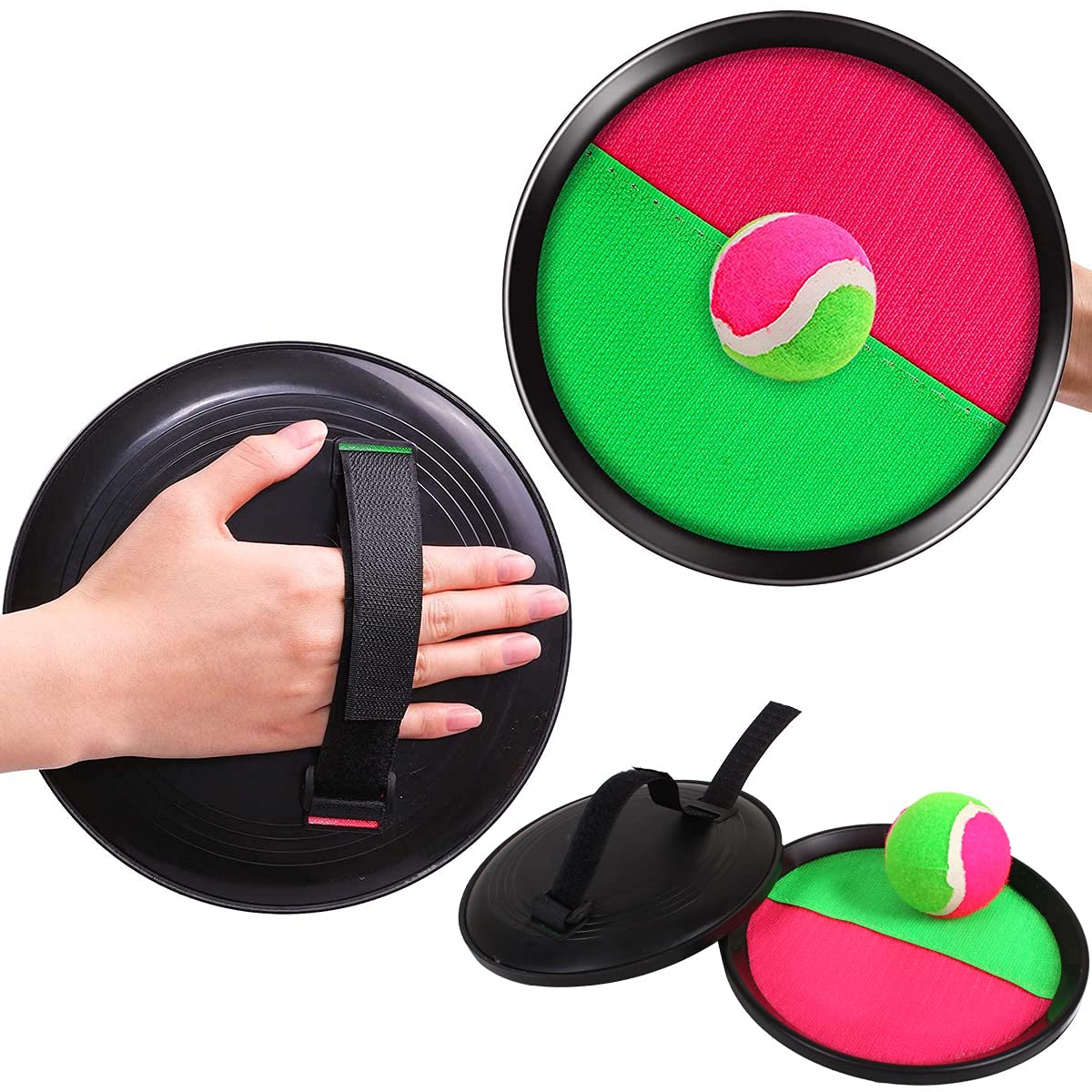 Premium Paddle Toss and Catch Ball Set - 4 Rackets, 2 Balls & 2 Bags - Outdoor Hook & Loop Game for Kids - Perfect for Backyard, Beach, Park and Family Fun Activities