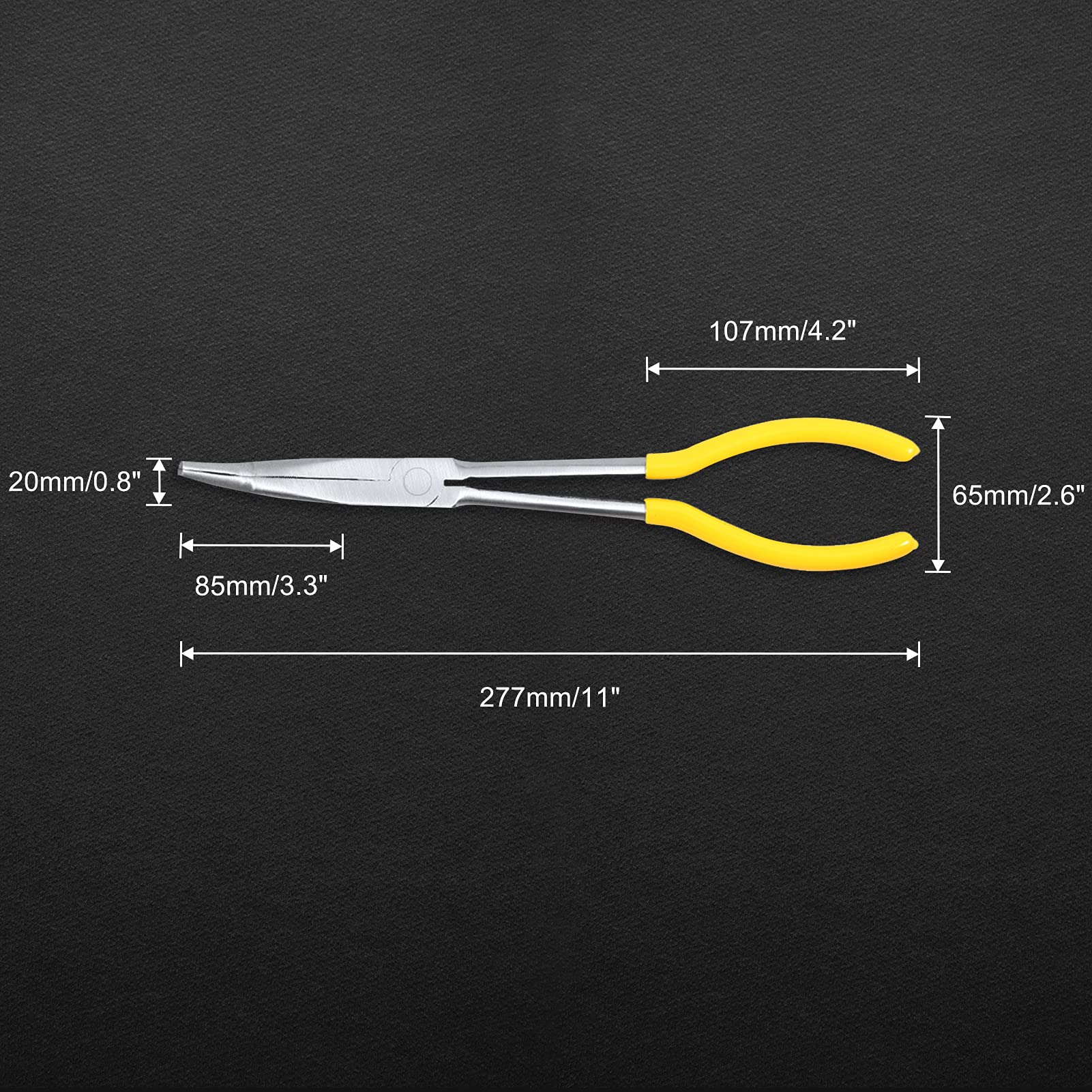 45 Degree Angle Long Reach Bent Nose Pliers with Serrated Jaws - 11 Inch Needle Nose Pliers for Hard to Reach Narrow Spaces & Tight Clearance Areas - Perfect for Electronics Repair, Jewelry Making, and DIY Crafts