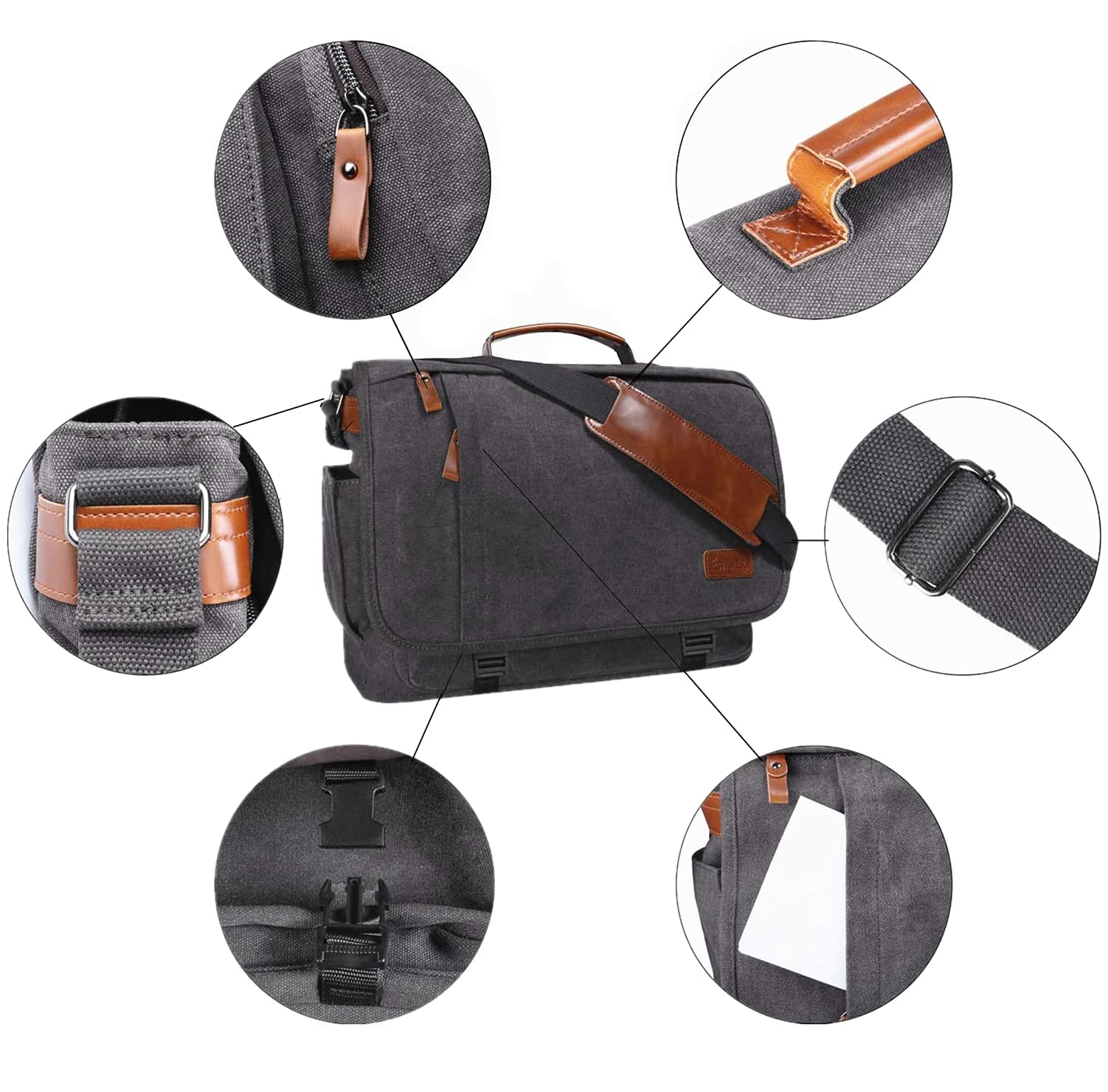 ESTARER 17-17.3 Inch Waterproof Canvas Laptop Messenger Bag for Men - Durable Business Computer Briefcase for Work, Travel & College (Fits 15.6 Inch Laptops) - Perfect for Commuting, Business Trips & Daily Office Use