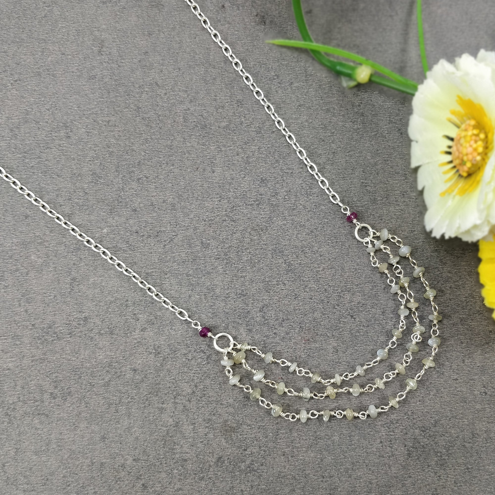 Natural Chrysoberyl Cat's Eye & Ruby Beaded Necklace - 27.65cts Untreated Gemstones with 925 Sterling Silver (3mm-3.5mm, 19