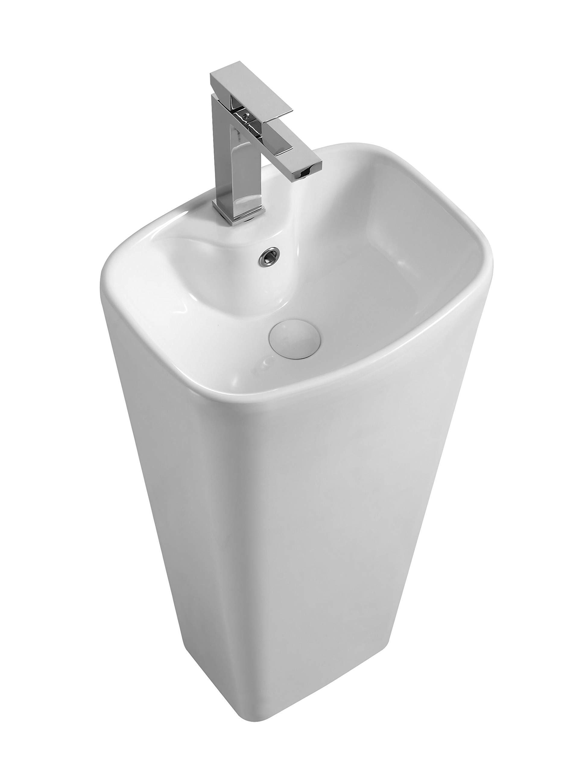 Elegant White Vitreous China One-Piece Pedestal Sink with Center Faucet Hole - Fine Fixtures Plainfield Bathroom Vanity for Modern & Traditional Homes