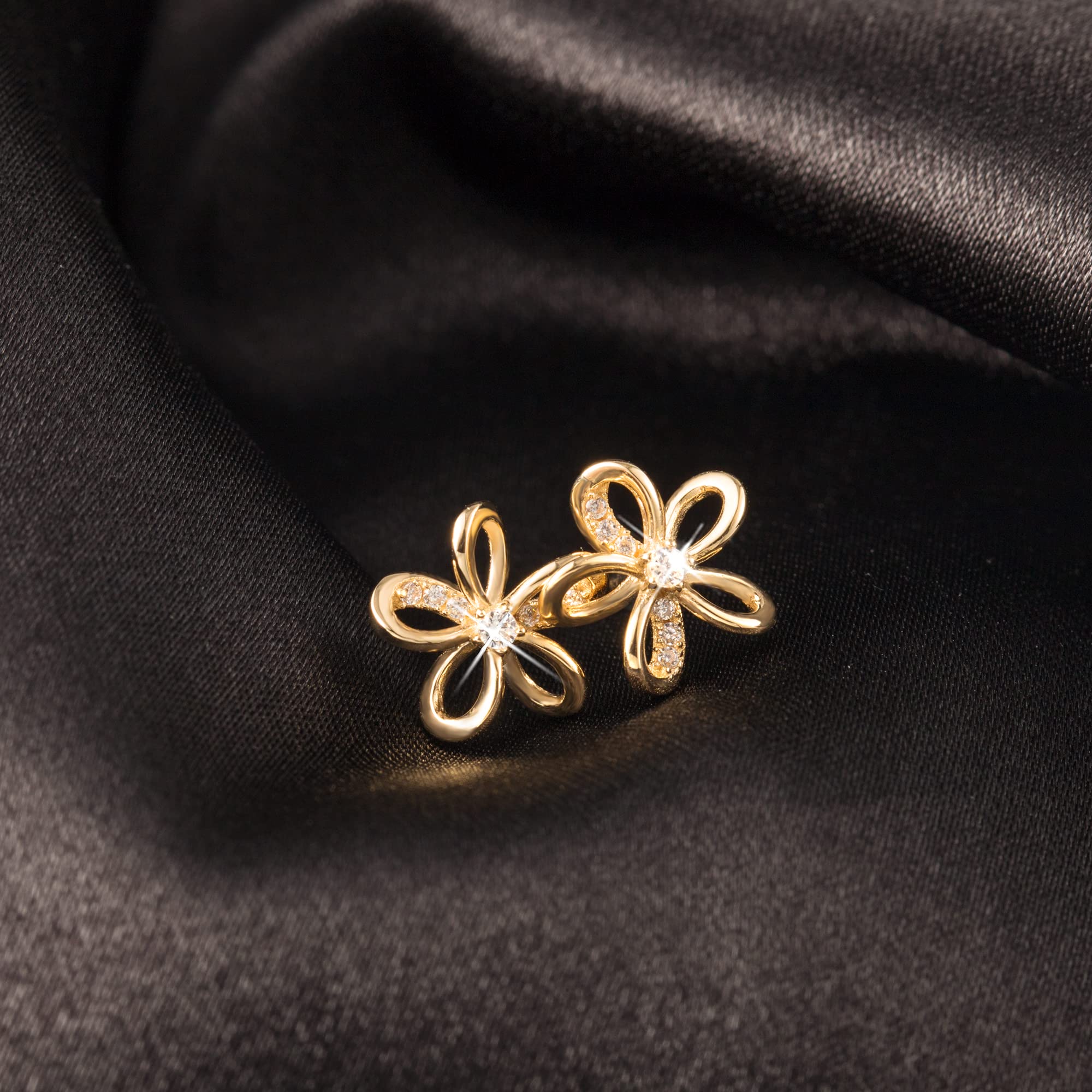 14K Yellow Gold Flower Stud Earrings for Women - AAAAA CZ Small Stud Earrings Jewelry - Perfect for Everyday Wear, Gift Giving & Special Occasions