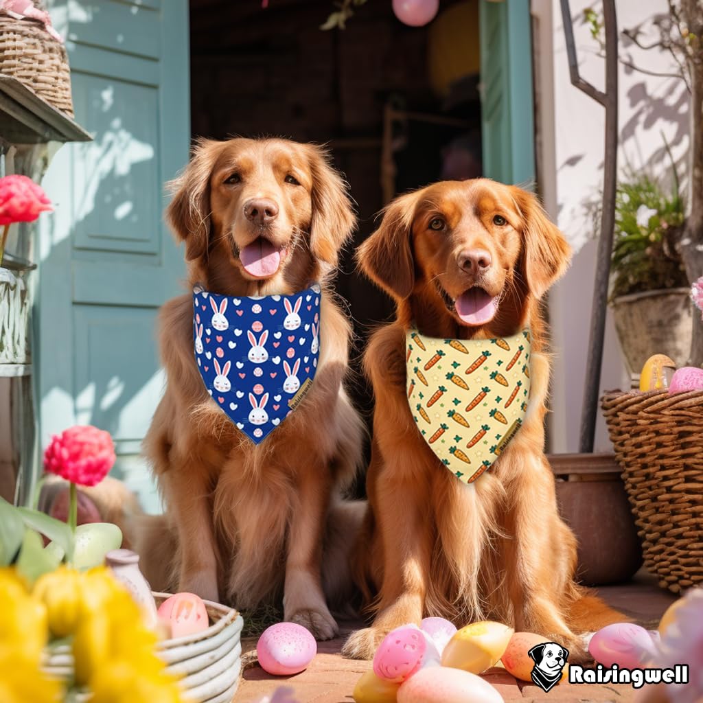 Easter Dog Bandanas 2 Pack - Reversible Holiday Bandana for Small to Medium Dogs - Premium Durable Fabric - 4 Cute Spring Patterns for Boy and Girl Pets - Perfect for Easter Celebrations, Spring Walks, and Photo Shoots
