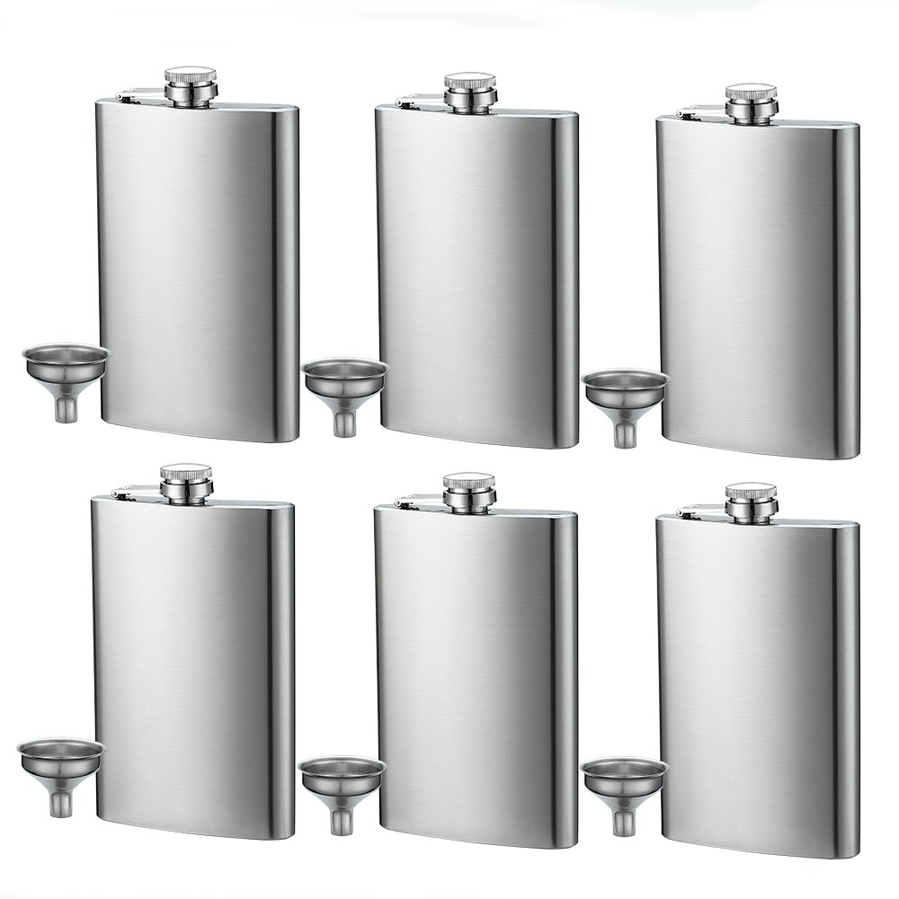 6-Piece 10 oz Stainless Steel Hip Flask Set with Easy-Pour Funnel - Perfect for Whiskey, Bourbon & Liquor Storage - Ideal Gift for Men, Camping, Travel & Outdoor Adventures
