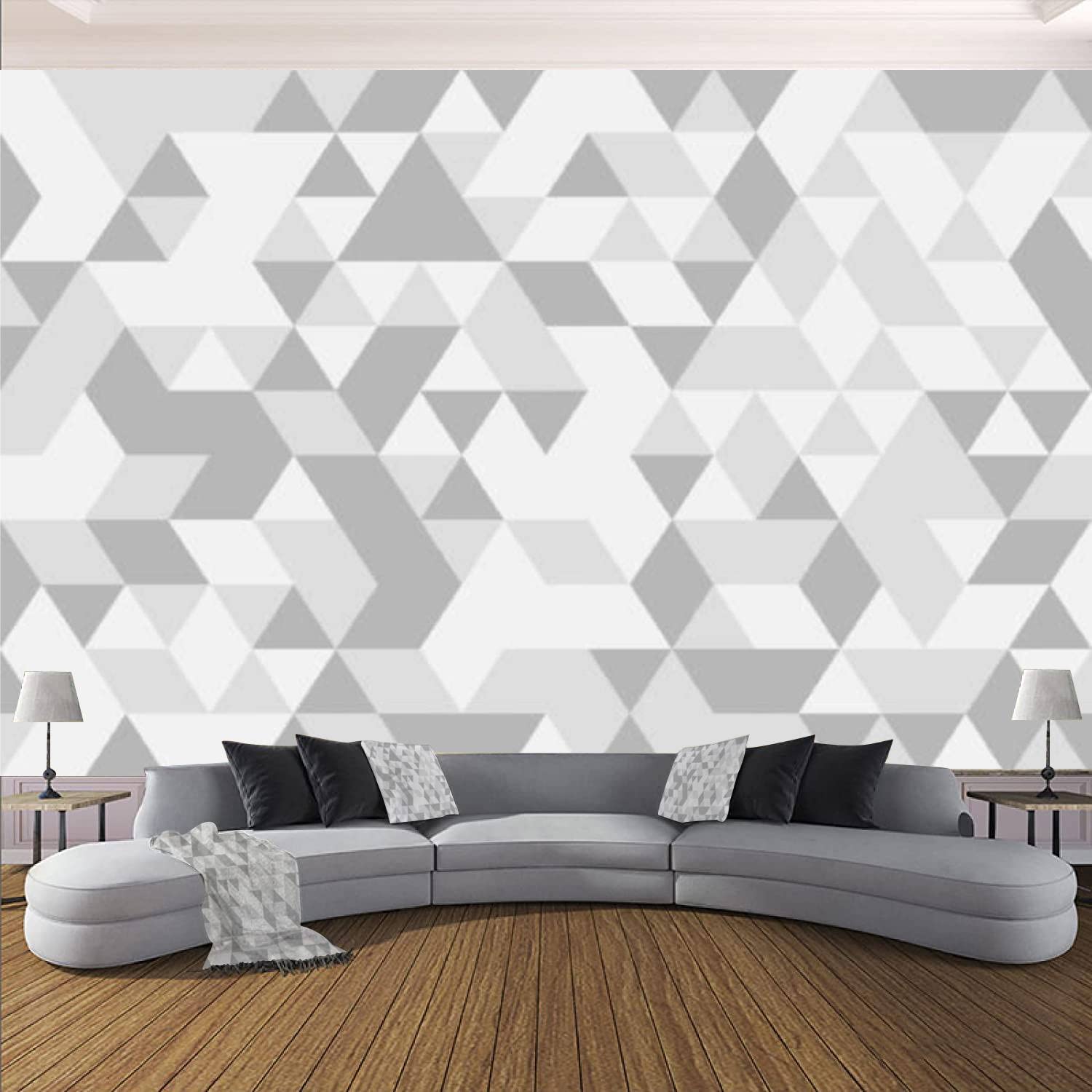 3D White Grey Triangle Tiles Peel and Stick Wallpaper - Modern Textured Self-Adhesive PVC Wall Stickers for Living Room & Bedroom Decor | Easy Removable Wall Murals for Home & Office Interior Design