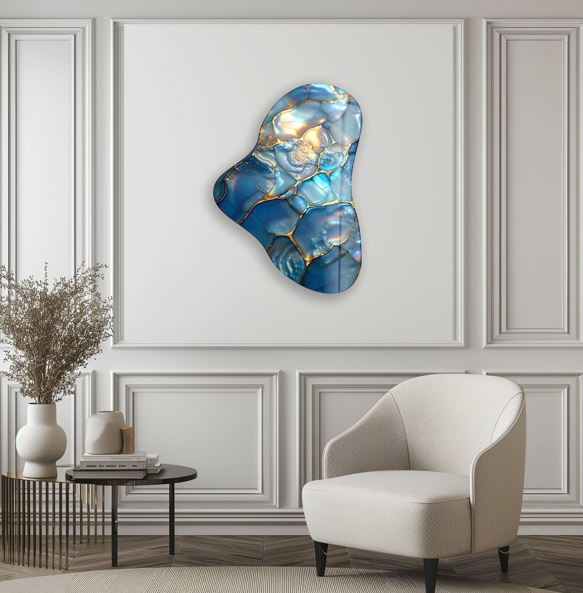Blue Abstract Asymmetrical Glass Wall Art - Modern Home Decor for Living Room, Bedroom & Office | Handmade Glass Artwork