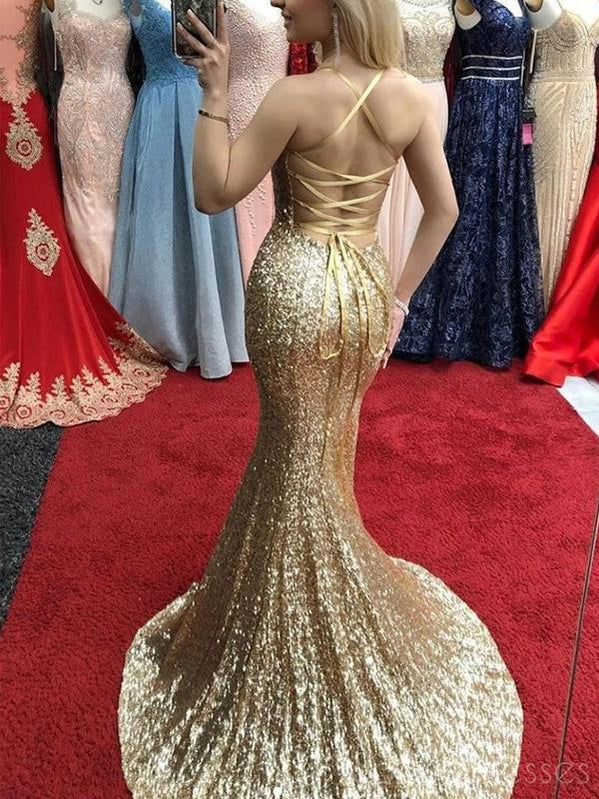 Sparkly Mermaid Sequin Prom Dress with Spaghetti Straps | Sweet 16 Party Gown | Formal Evening Gown for Homecoming, Quinceañera & Prom Night