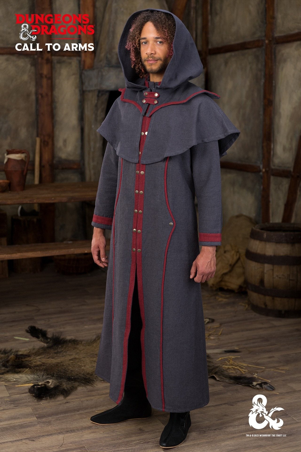 Dungeons & Dragons Warlock Costume Set - Grey & Red Medieval Fantasy Roleplay Outfit for Cosplay, LARP & Halloween