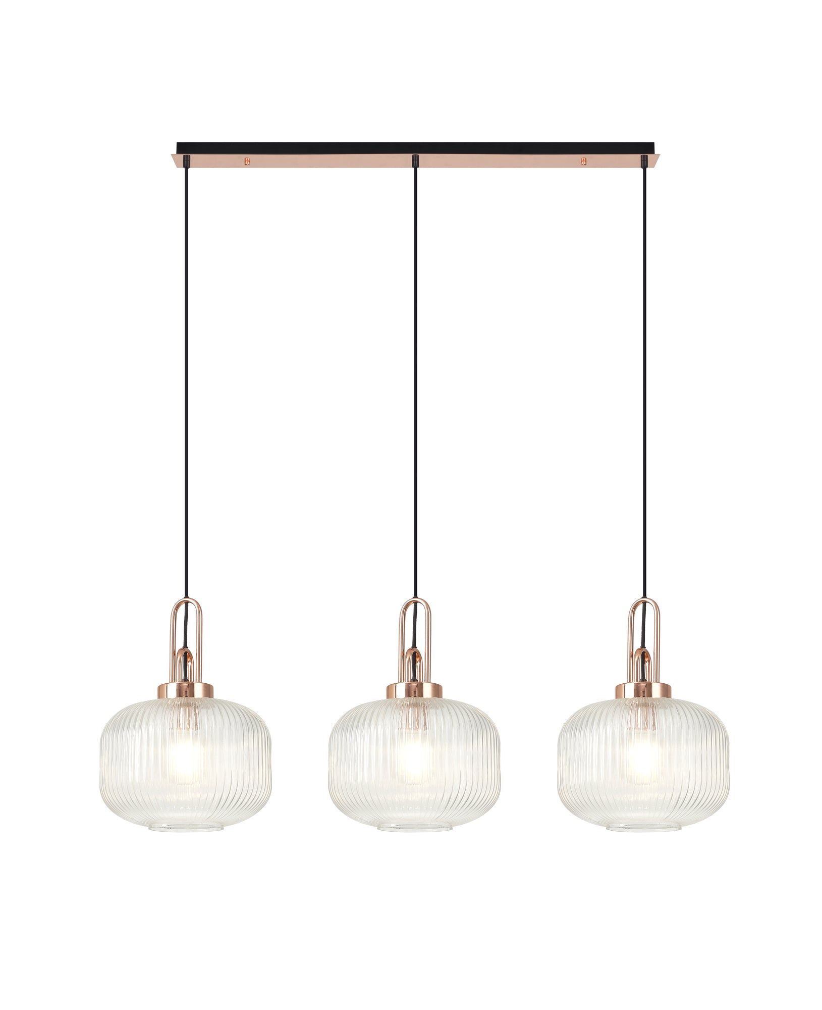 Cadiz 3L Kitchen Island Ceiling Light Fixture - E27 Socket, Copper & Matte Black Finish, Multiple Glass Shade Colors, IP20 Rated - Perfect for Dining Room, Bedroom, or Living Room Lighting
