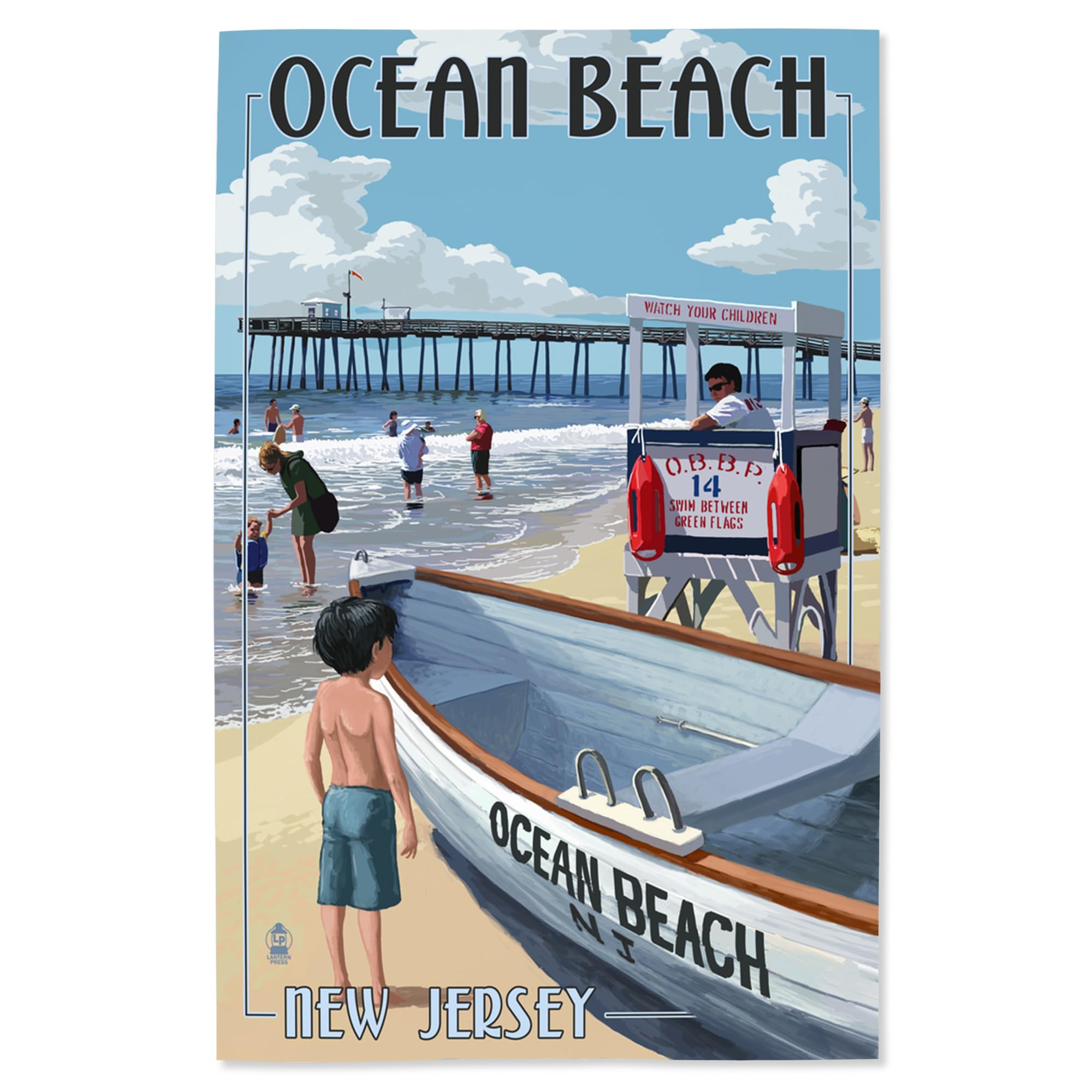 Lantern Press 16x24 Inch Giclee Print - Ocean Beach New Jersey Lifeguard Stand Wall Art | Coastal Decor for Living Room, Beach House & Office