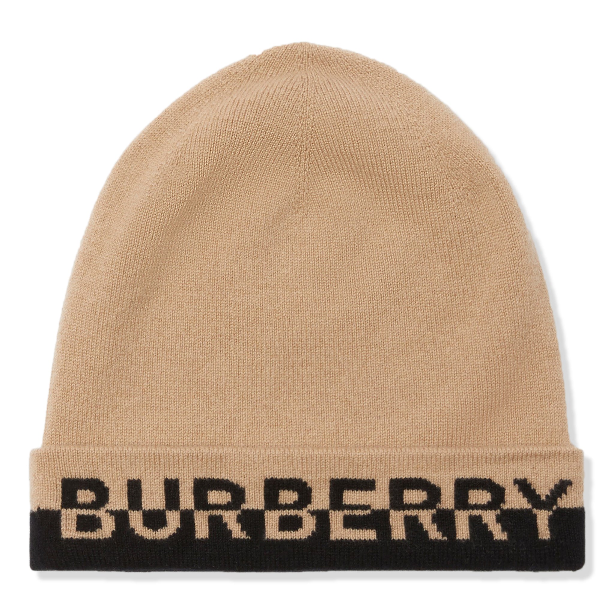 Burberry Logo Intarsia Cashmere Beanie - Soft Luxury Winter Hat for Men & Women in Beige & Black - Perfect for Skiing, Travel & Cold Weather Fashion