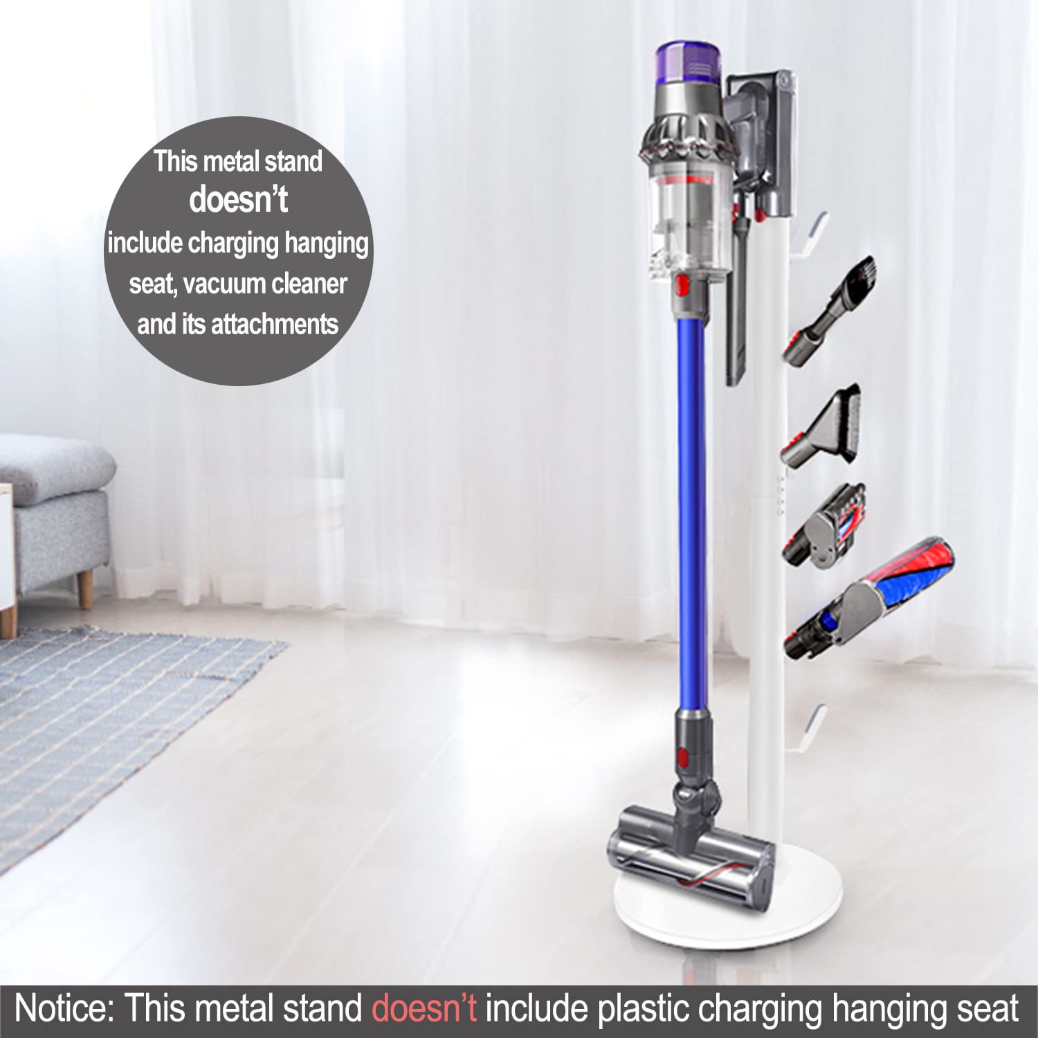 Freestanding Vacuum Stand Holder for Dyson V15 Detect, V11, V10, V8, V7, V6 Cordless Vacuums - Metal Floor Docking Station with 6 Hooks (White) | Wall Mount Organizer for Bedroom, Living Room & Garage Storage