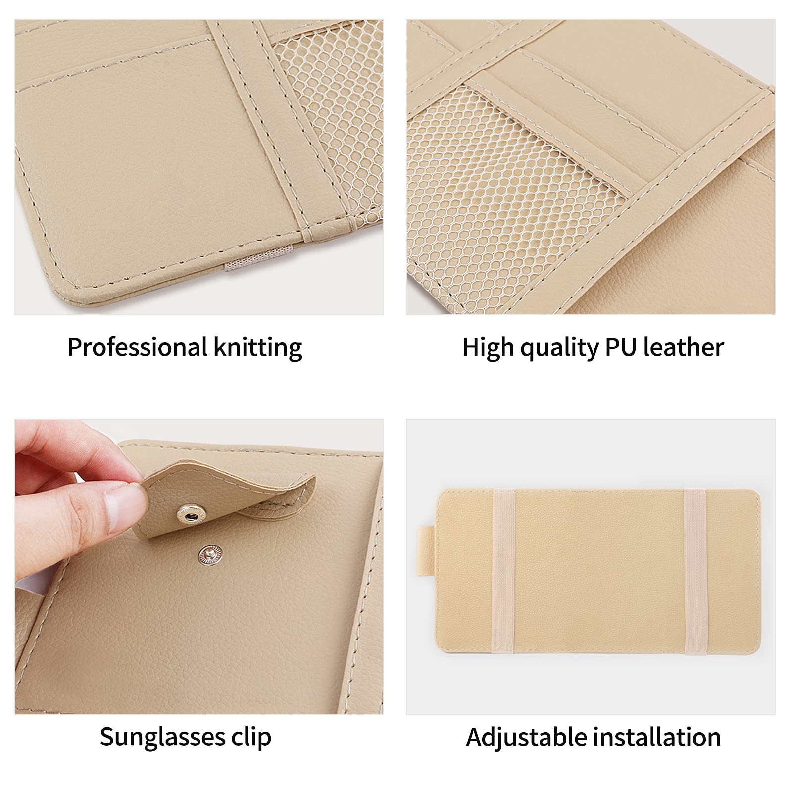 Car Sun Visor Organizer with Multi-Pockets - Auto Interior Accessories for Cards, Pens, Sunglasses & Documents - Universal Truck Storage Pouch Holder (Beige) - Perfect for Road Trips & Daily Commute