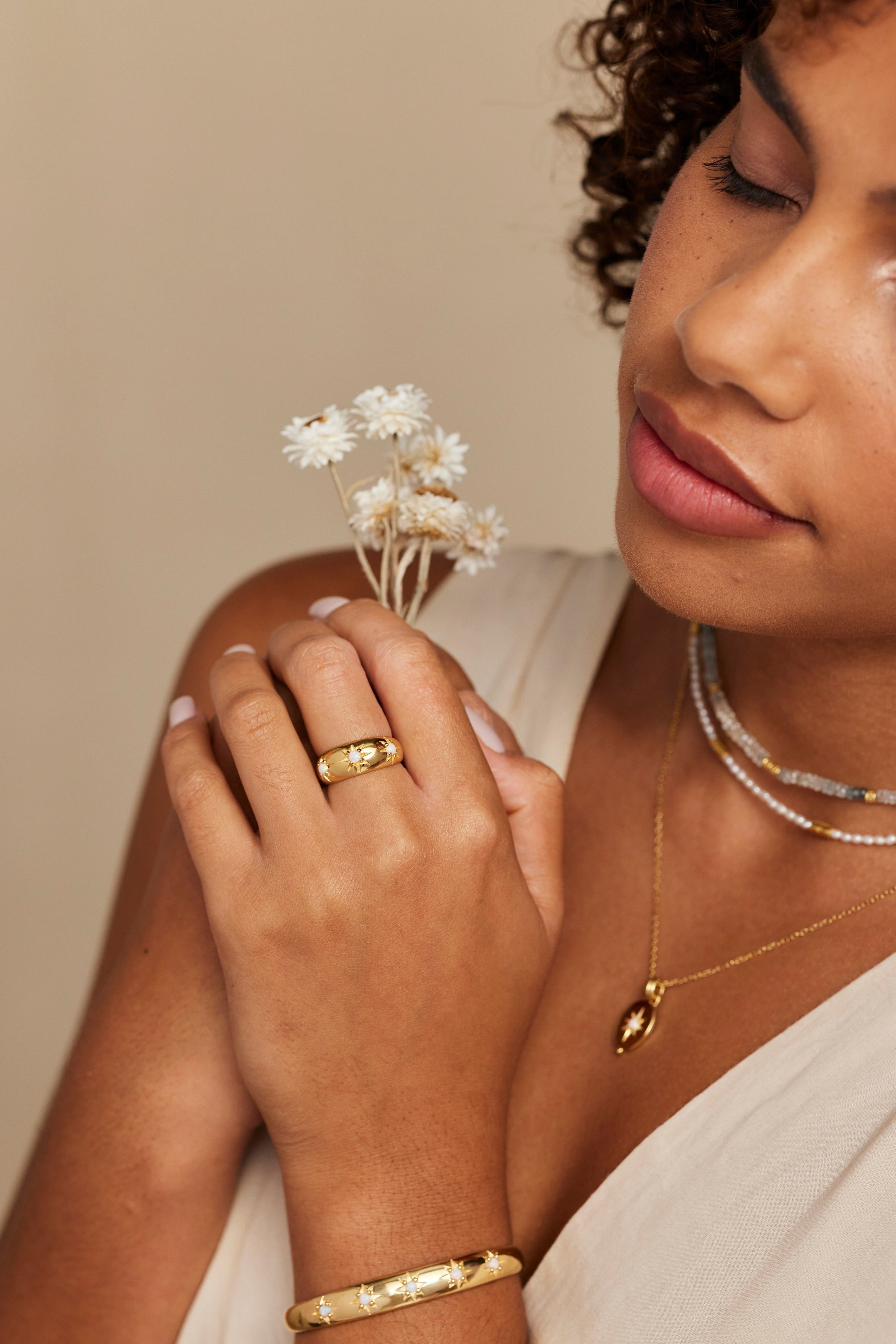 Alina Opal Gold Band Ring - 14K Solid Gold Opal Jewelry for Women - Perfect for Engagement, Wedding & Everyday Wear