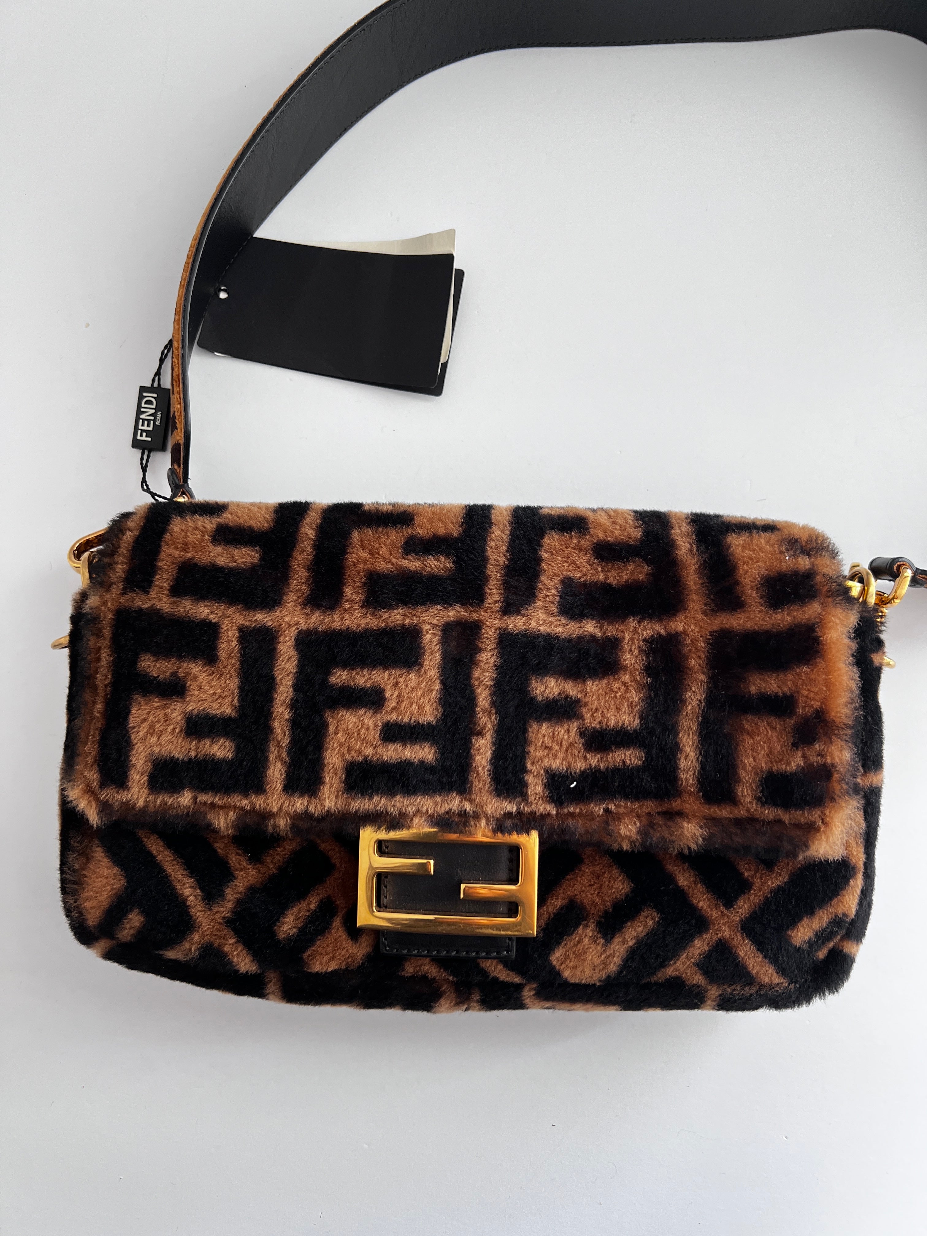 Fendi FF Shearling Baguette Bag - Luxury Designer Shoulder Bag for Women | Perfect for Parties, Dates & Everyday Use