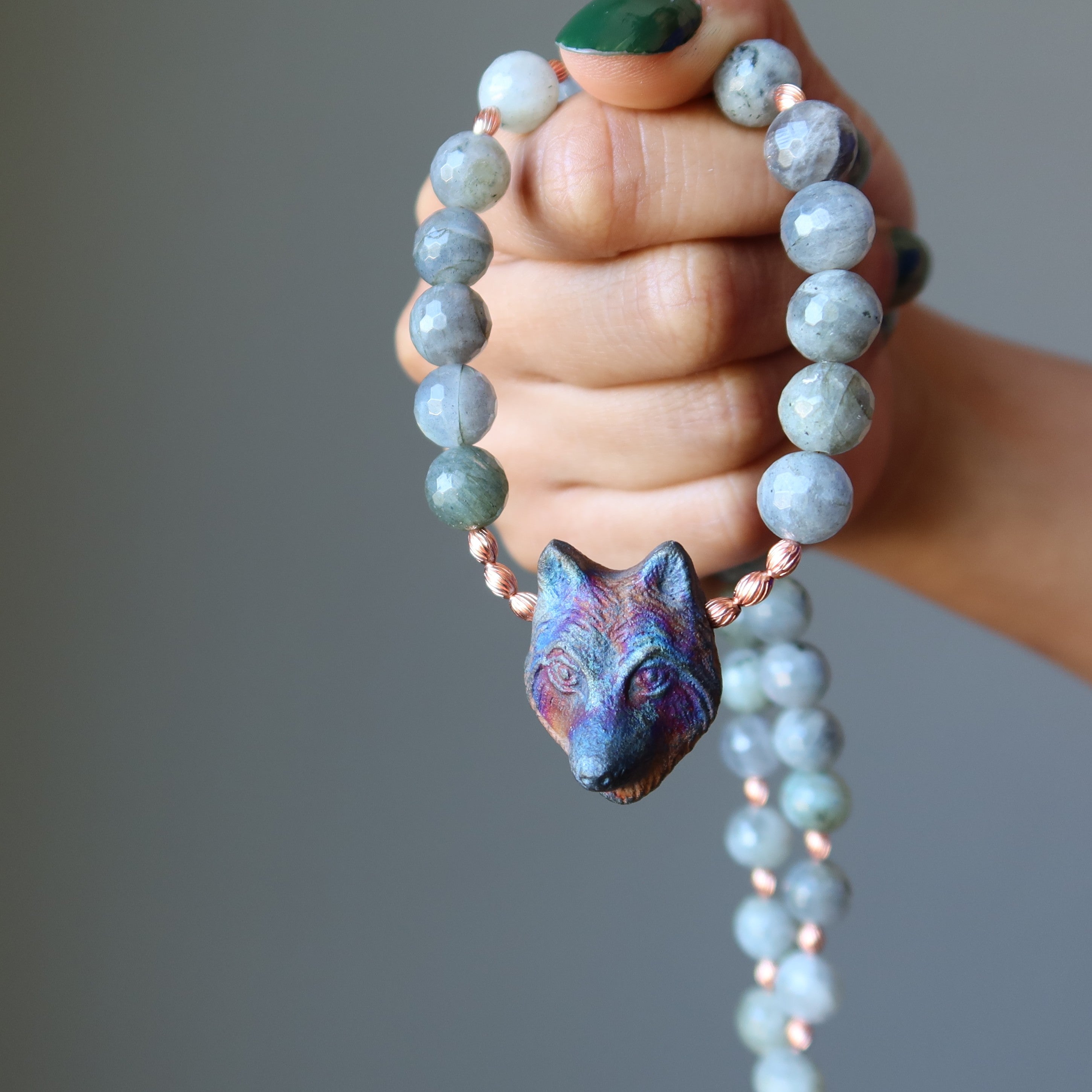 Labradorite Necklace with Wolf Talisman - Faceted Gemstone Jewelry for Protection & Energy | Perfect for Spiritual Healing, Meditation & Gift Giving