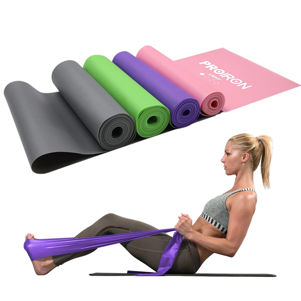 PROIRON 1.5M Resistance Bands Set with 4 Levels - Premium Elastic Exercise Bands for Men & Women - Ideal for Strength Training, Yoga, Pilates, Stretching & Home Workouts (Purple) - Perfect for Gym, Physical Therapy & Fitness Enthusiasts