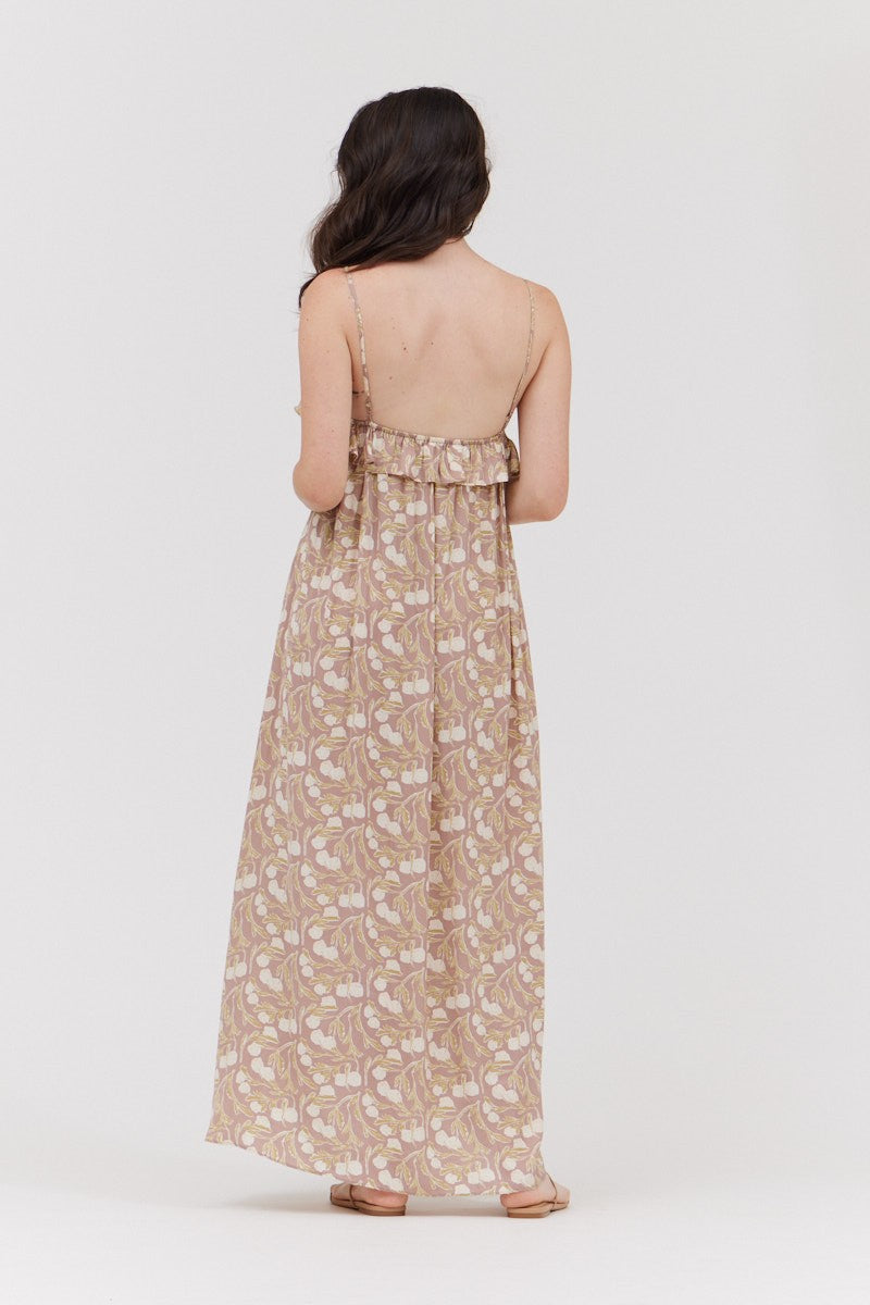 Elegant Ruffle Midi Dress in Lavender Fog | Flowy Summer Dress for Women | Perfect for Weddings, Parties & Date Nights