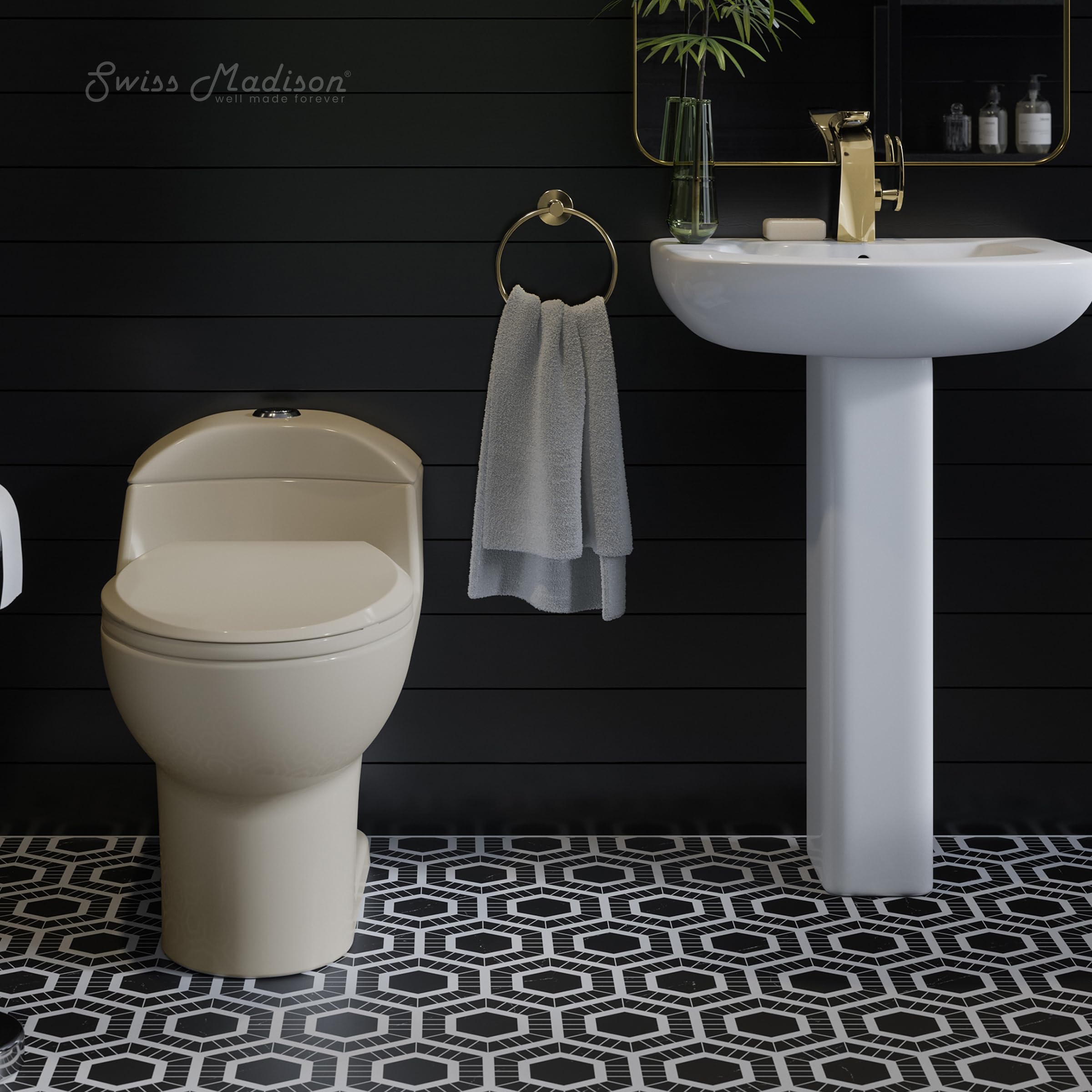 Swiss Madison SM-1T803BQ Chateau One Piece Elongated Dual Flush Toilet 0.8/1.28 GPF - Water Efficient Bisque Toilet for Modern Bathrooms | Perfect for Home Renovation & Small Bathroom Spaces