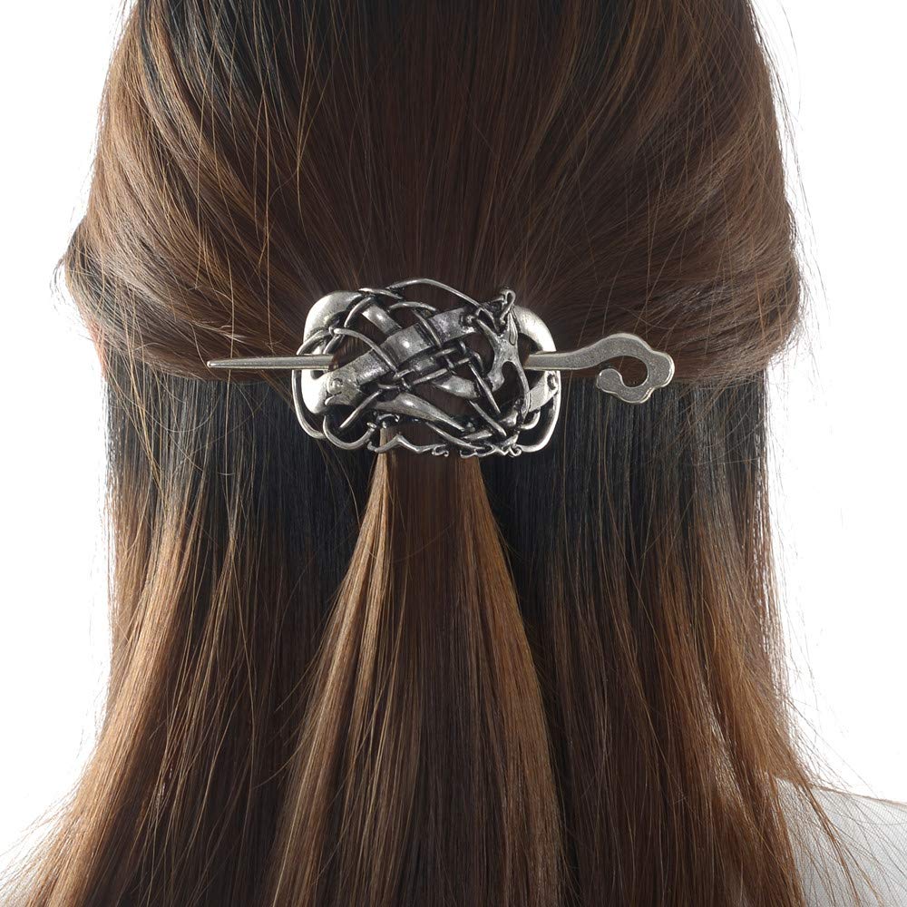 Viking Celtic Hair Sticks for Women - Handmade Wooden Hairpins for Long Hair, Medieval Hair Accessories, Irish Hair Clips (Natural Grain) - Perfect for Cosplay, Renaissance Fairs & Boho Hairstyles