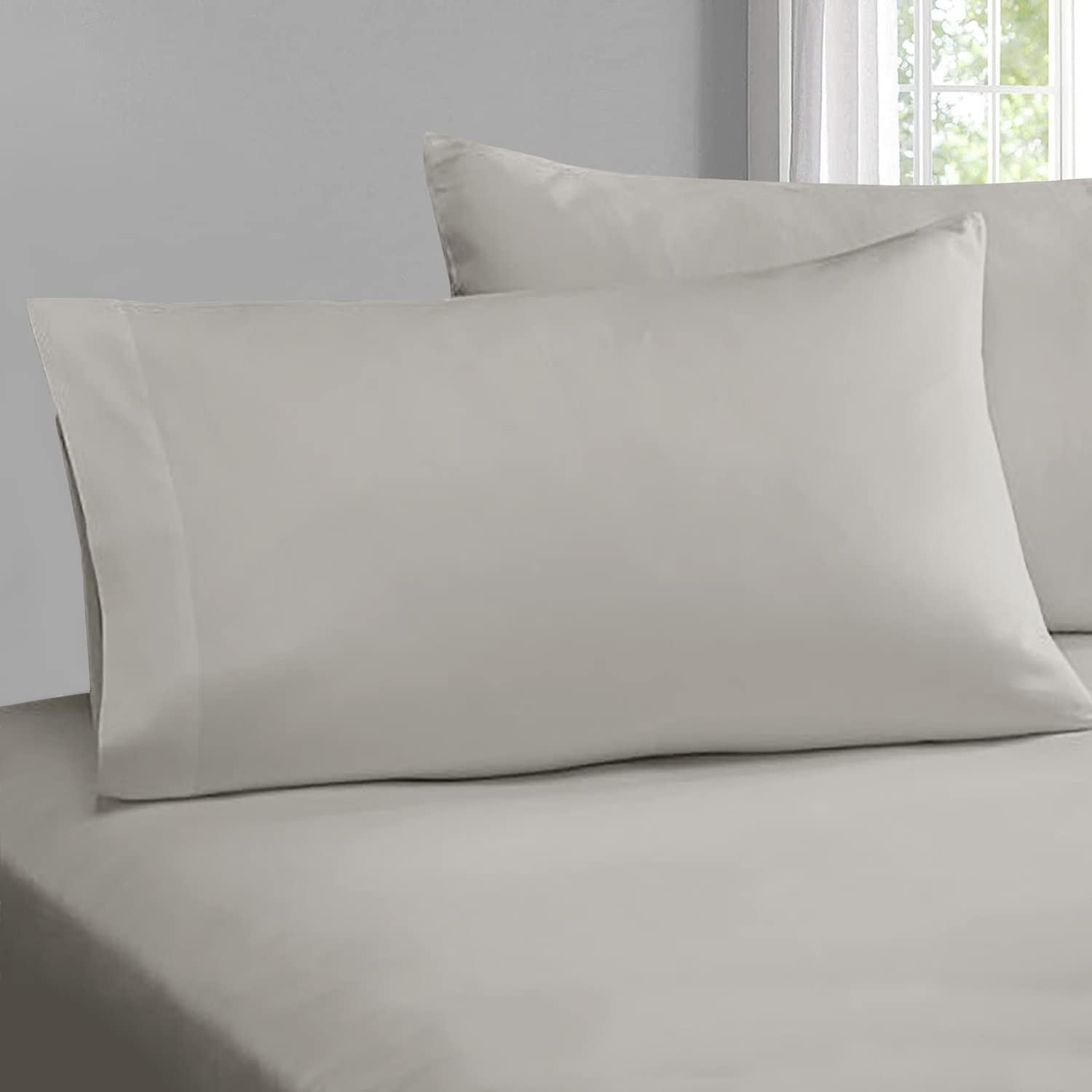 Premium 400 Thread Count 100% Long Staple Cotton Queen Pillowcases Set of 2 - Soft & Cooling Standard Size Pillow Covers with 4