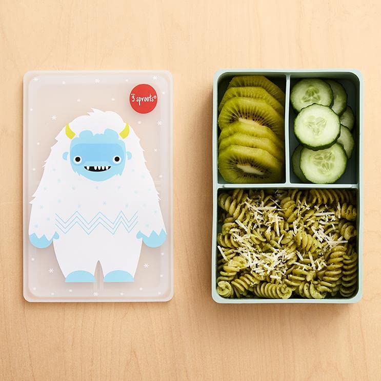3 Sprouts Kids Platinum Grade Silicone Bento Box - Leakproof Toddler Lunch Box for Daycare & School with Multiple Compartments - Microwave, Dishwasher, Freezer & Oven Safe - Perfect for Meal Prep, Snacks, Picnics & Travel - Yeti Design