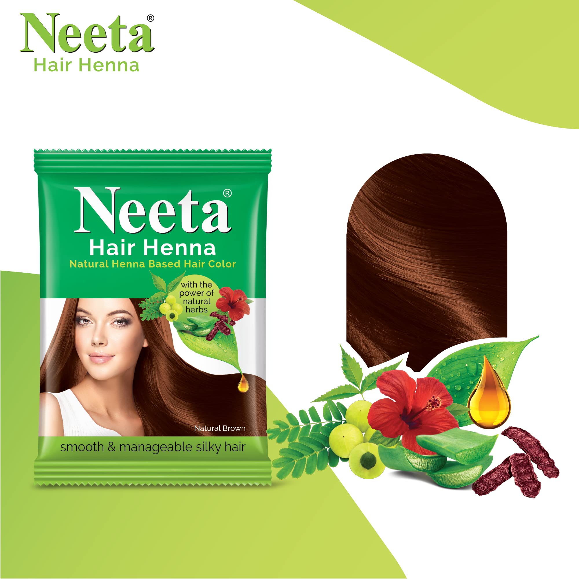 Natural Brown Henna Hair Color with 5 Herbs | Ammonia-Free Hair Dye for Women & Men | 25g Pack of 8 | Safe for Gray Coverage & Hair Conditioning | Perfect for Home Use & Professional Salons