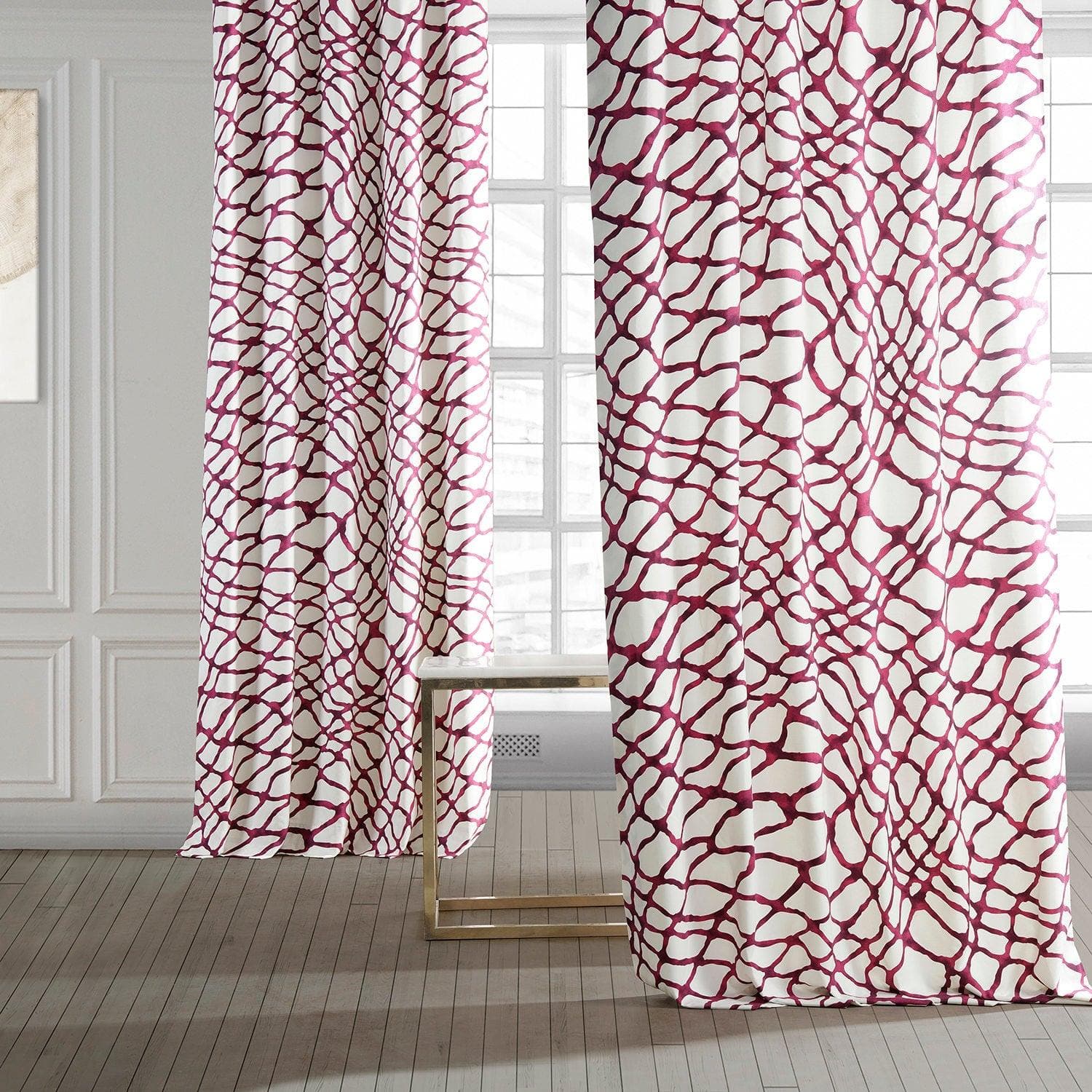 Ellis Pink Abstract Printed Cotton Custom Curtains - Soft Window Drapes for Living Room, Bedroom & Nursery - Light Filtering & Privacy Sheer Panels (Set of 2)