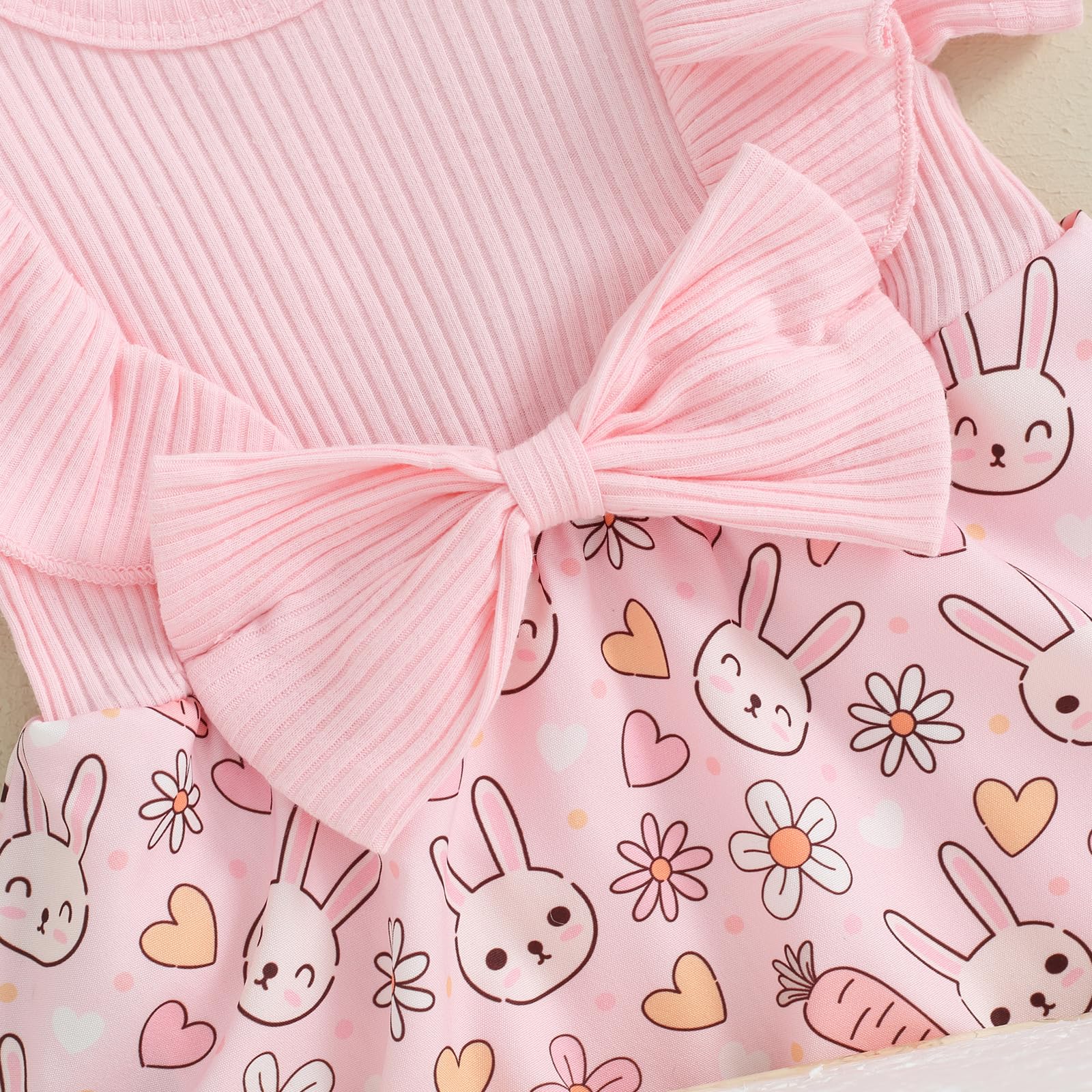 Karuedoo Newborn Baby Girl Easter Romper Dress - Ruffle Short Sleeve Bunny Eggs Print Jumpsuit Bodysuit with Headband - Perfect for Easter Photos, Spring Outings & Baby Showers
