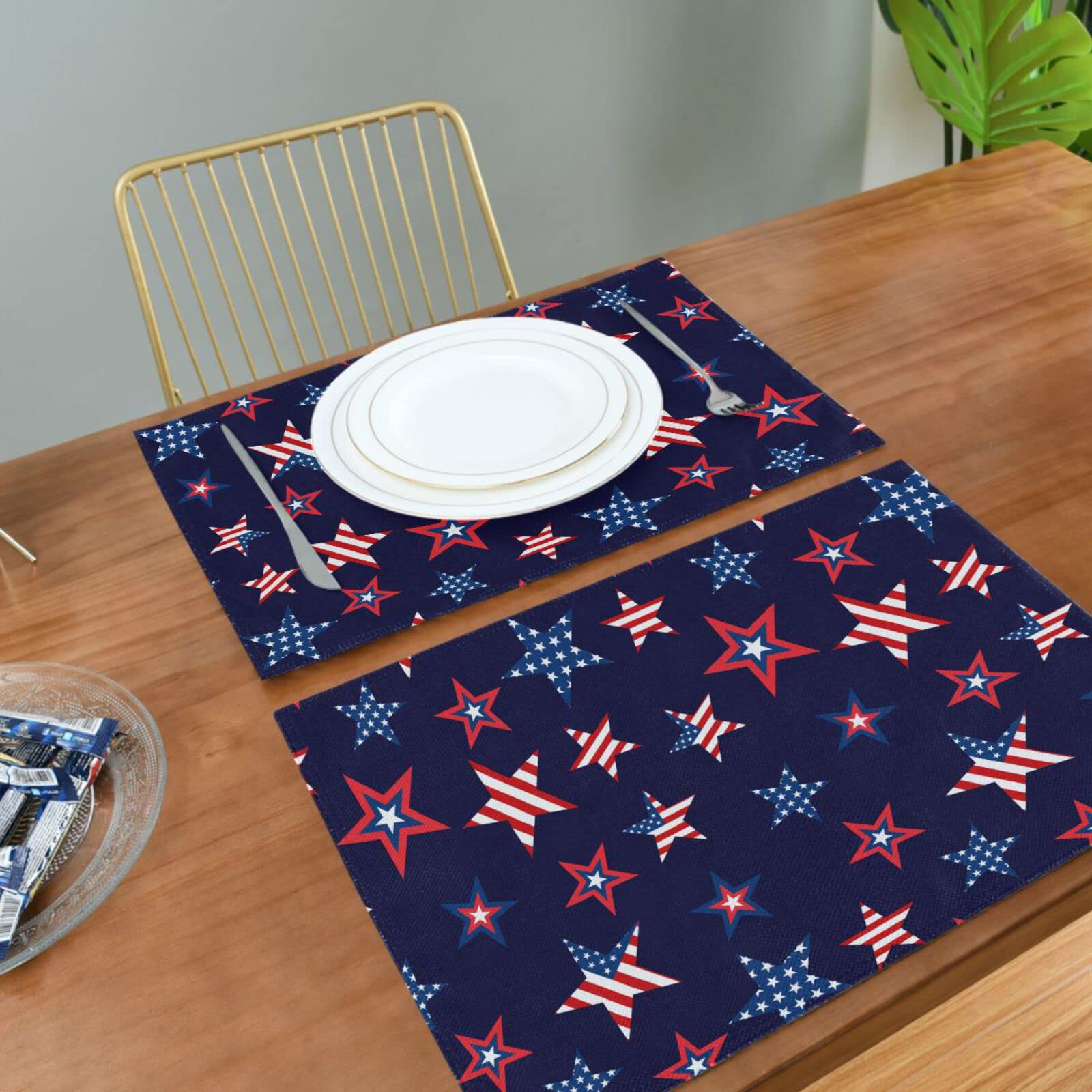USA Flag Placemats Set of 4 - Patriotic American Stars Table Mats 12x18 Inch, Washable & Heat Resistant for Kitchen & Dining Table Decor | Perfect for 4th of July, Memorial Day & Everyday American Pride