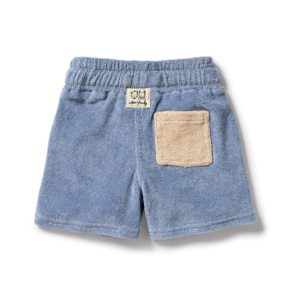 Organic Dusty Blue Terry Shorts for Women - Soft Cotton Lounge Shorts for Sleep, Yoga & Relaxation at Home