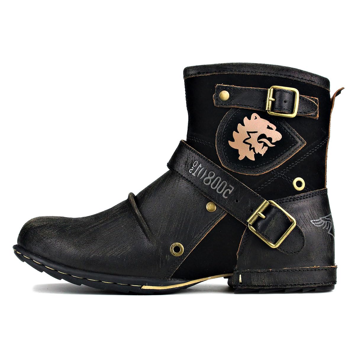 OSSTONE Men's Fashion Zipper-Up Leather Chukka Boots - Retro Style Casual Motorcycle Shoes (OS-5008-1-DA1B1) - Perfect for Riding, Daily Wear & Urban Street Style