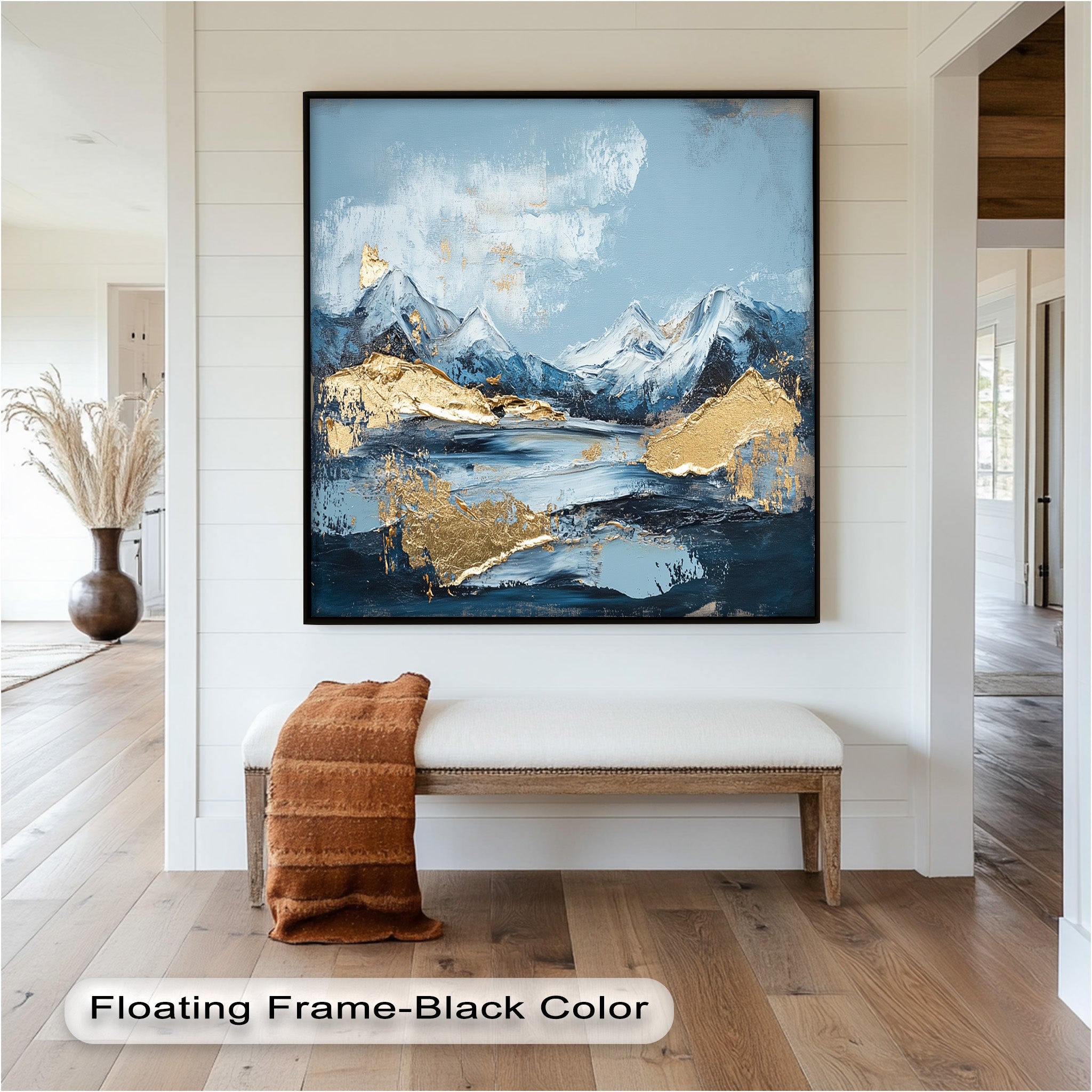 Arctic Peaks Abstract Blue and Gold Mountain Oil Painting - Handmade Wall Art for Living Room, Bedroom & Office Decor