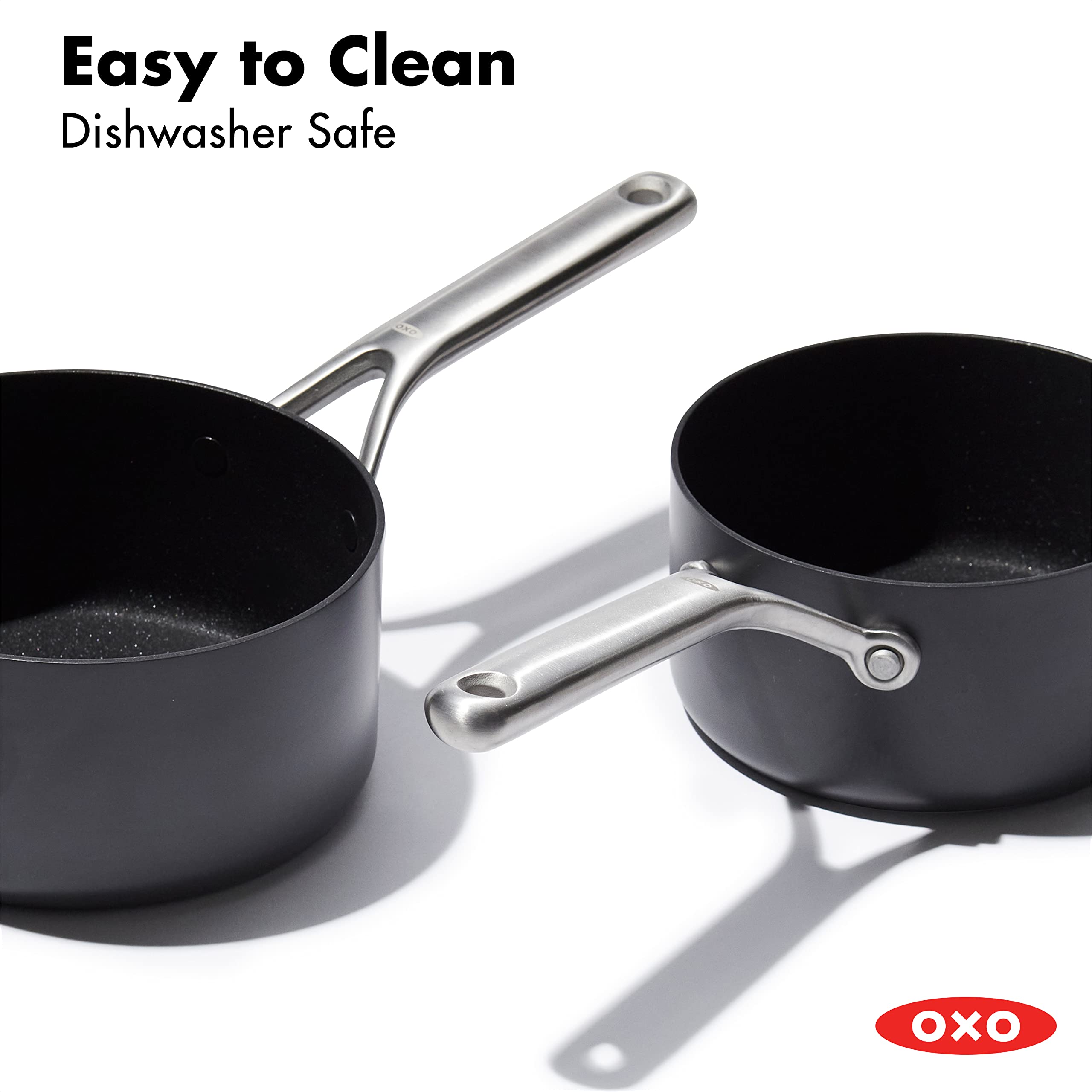 OXO Professional 1.7QT & 2.3QT Nonstick Saucepan Set with Lids - Hard Anodized Ceramic Cookware, PFAS-Free, Induction Compatible, Stainless Steel Diamond Reinforced Coating, Dishwasher & Oven Safe - Perfect for Sauces, Soups, and Everyday Cooking