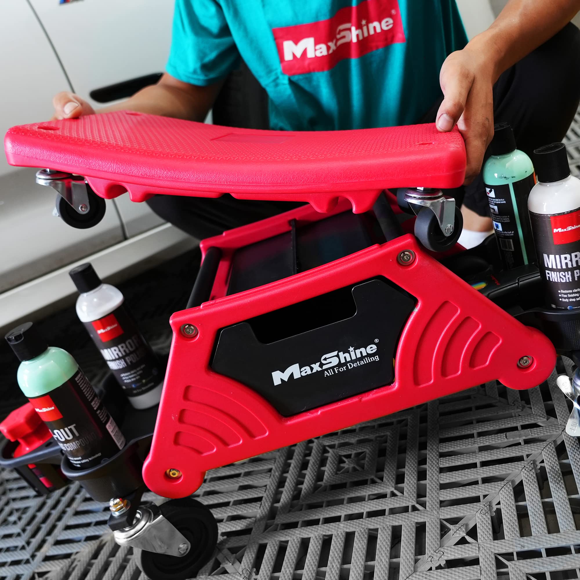 Maxshine New Creeper II - Low Profile Rolling Mechanic Seat for Auto Detailing | No Cushion Mini Creeper for Car Cleaning, Polishing, Waxing & Ceramic Coating | Ideal for Garage Work, Under Vehicle Repairs & Professional Detailing Services