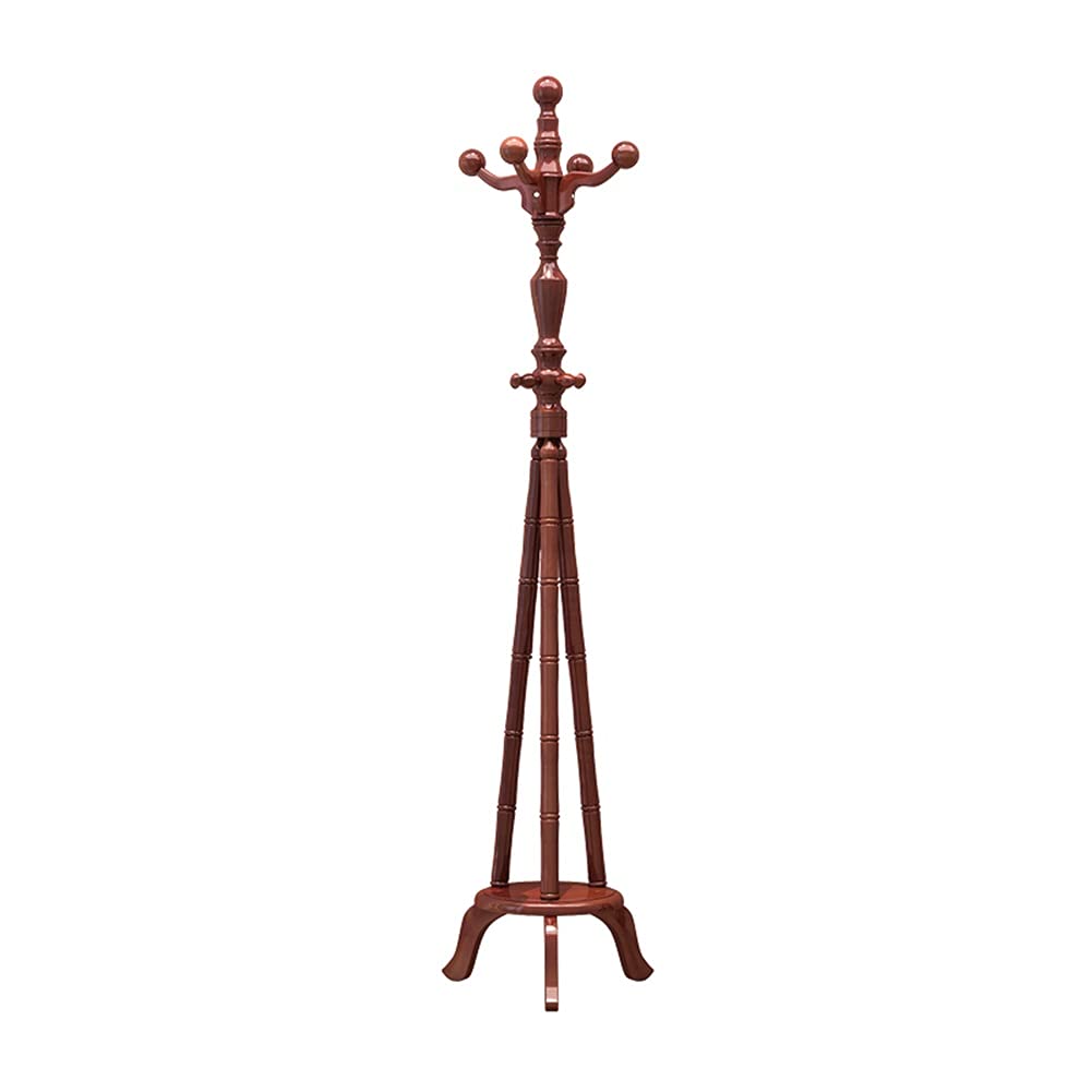 Vintage Wooden Coat Rack Stand with 8 Hooks - Free Standing Floor Coat Tree for Jackets, Hats, Bags & Umbrellas | Stylish Entryway & Bedroom Storage Solution for Home & Office Organization