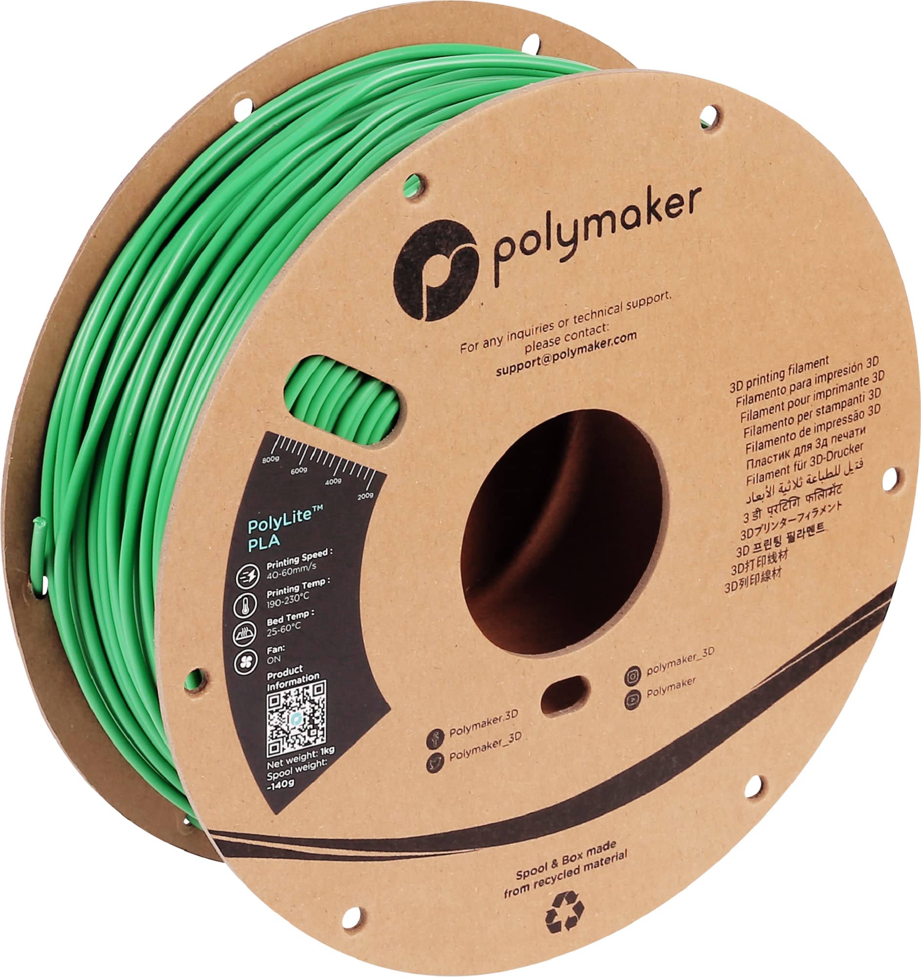 Polymaker PolyLite PLA Filament 2.85mm (3mm) 1kg Spool - High Rigidity Green 3D Printing Material for 2.85mm Nozzle Printers | Perfect for Prototyping, DIY Projects & Educational Models