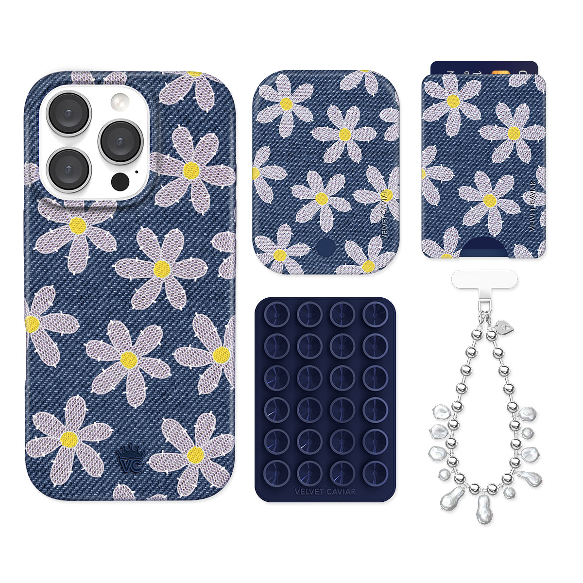 Denim Daisy iPhone Case with Wallet Holder - Stylish & Functional Phone Accessory for Women | Perfect for Everyday Use, Travel, and On-the-Go Convenience