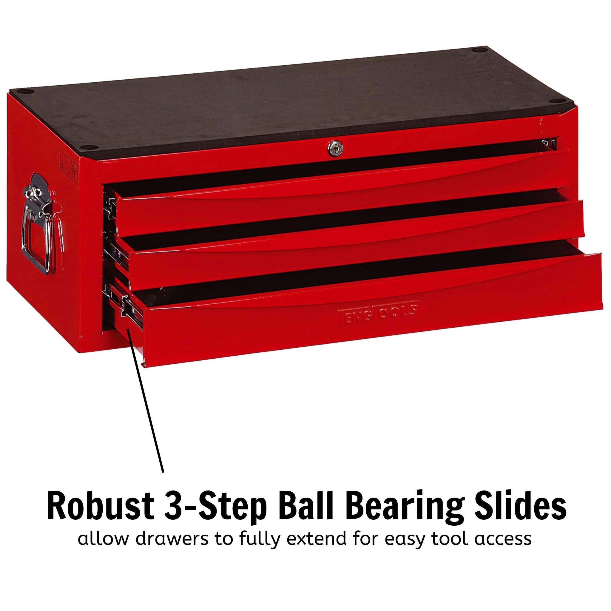 Teng Tools TC803USV 3-Drawer Professional Portable Steel Lockable Red Tool Box - Heavy Duty Tool Storage for Mechanics, DIY & Home Improvement | Workshop, Garage & Job Site Use