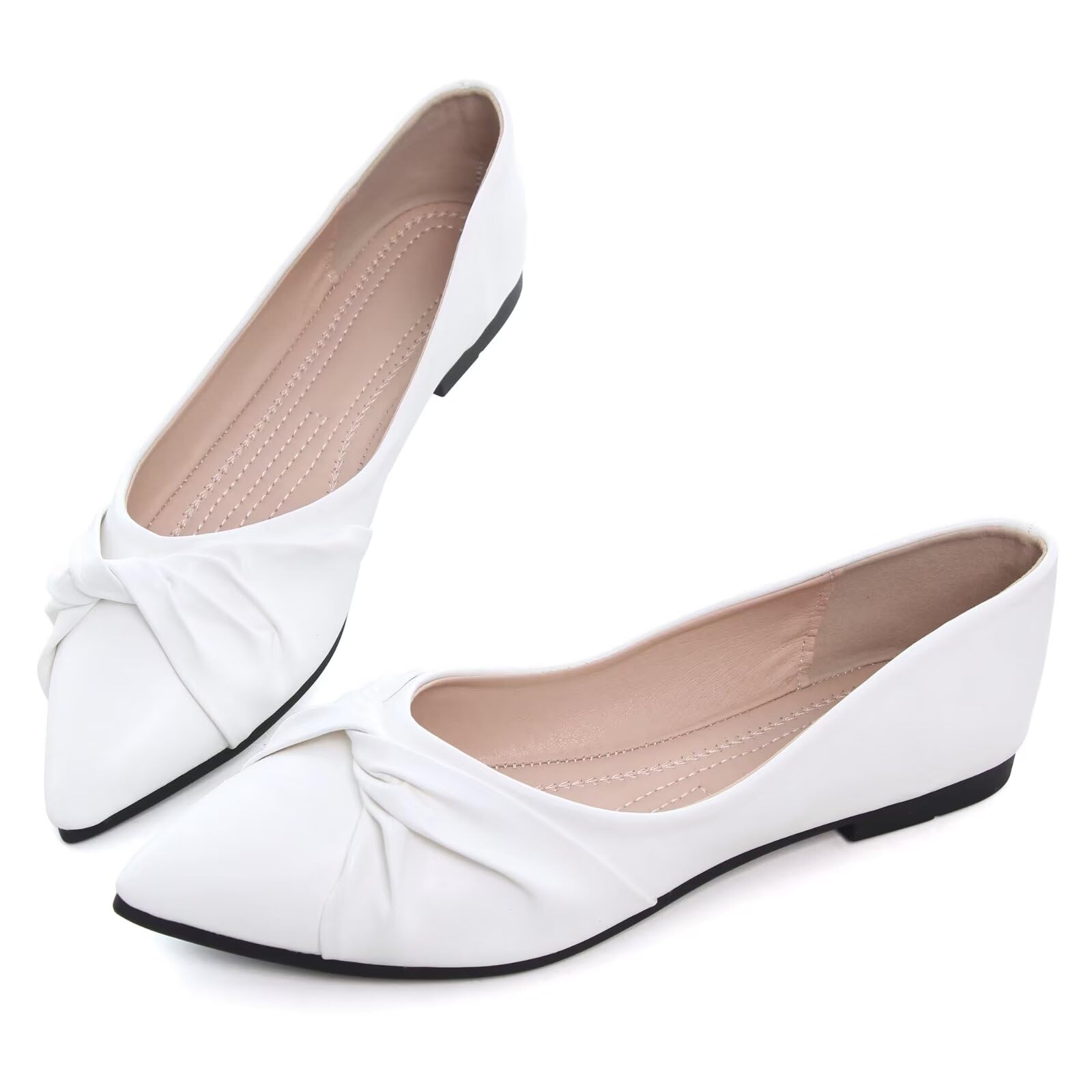 WENJIAZHIZHI Women's Ballet Flats - Comfortable Ruched Bow Pointed Toe Slip-On Loafers for Walking | Dressy Casual Shoes for Women | Perfect for Office, Dating & Daily Wear