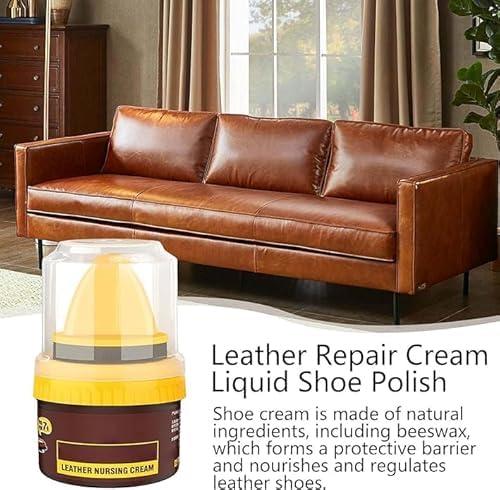Fonicy Leather Repair Cream & Liquid Shoe Polish - Natural Leather Shine & Protection for Shoes, Bags, Furniture - Prevents Scuffs & Scratches - Includes Sponge Applicator (Brown) - Perfect for Home, Office & Travel Use