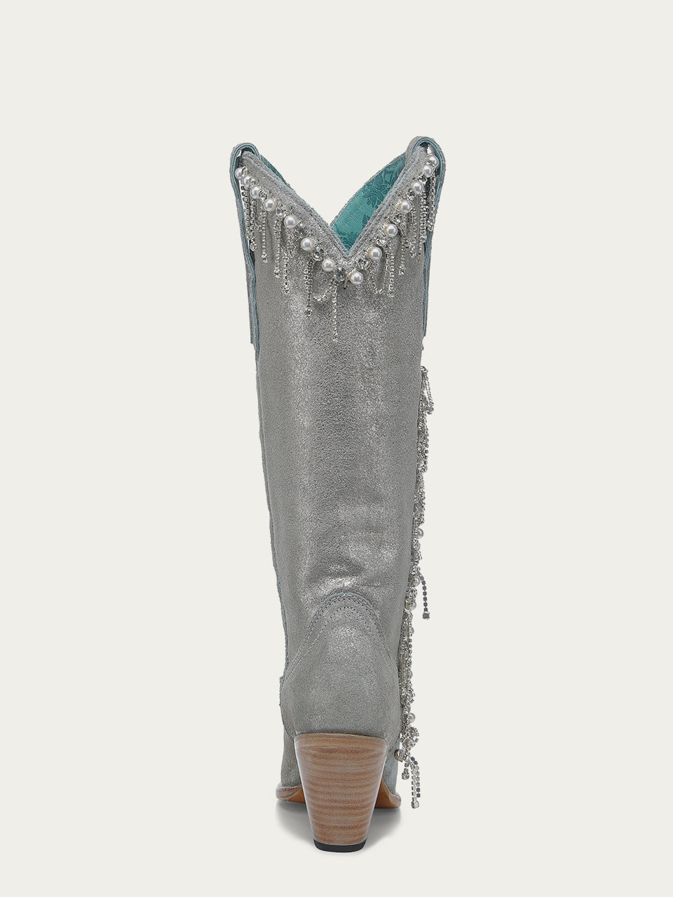 Women's Crystal & Faux Pearl Embellished Silver Pointed Toe Cowboy Boots - Western Fashion, Party Wear, Country Dance & Festive Outfits