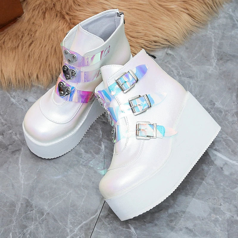 Women's Ankle Boots with Belt Buckle - Street Fashion Casual Wedge Platform Shoes, Size 43, Super High Heel Designer Boots for Women | Perfect for Night Out, Party & Fall/Winter Fashion