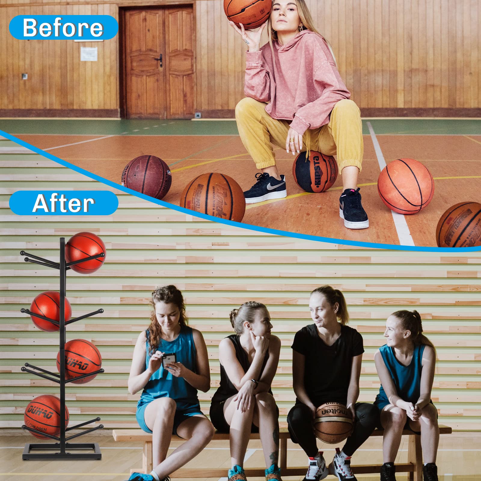 Metal Basketball Storage Rack - Heavy Duty Sports Equipment Organizer for Indoor & Outdoor Use - Perfect for Garage, Gym, and Playroom Organization