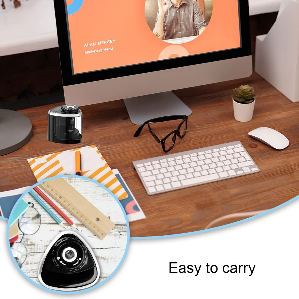 Electric Pencil Sharpener - Powerful Stall-Free Motor, Battery Operated & Portable - Perfect for School, Home, Office & Classroom Use - Ideal for Students, Artists & Professionals
