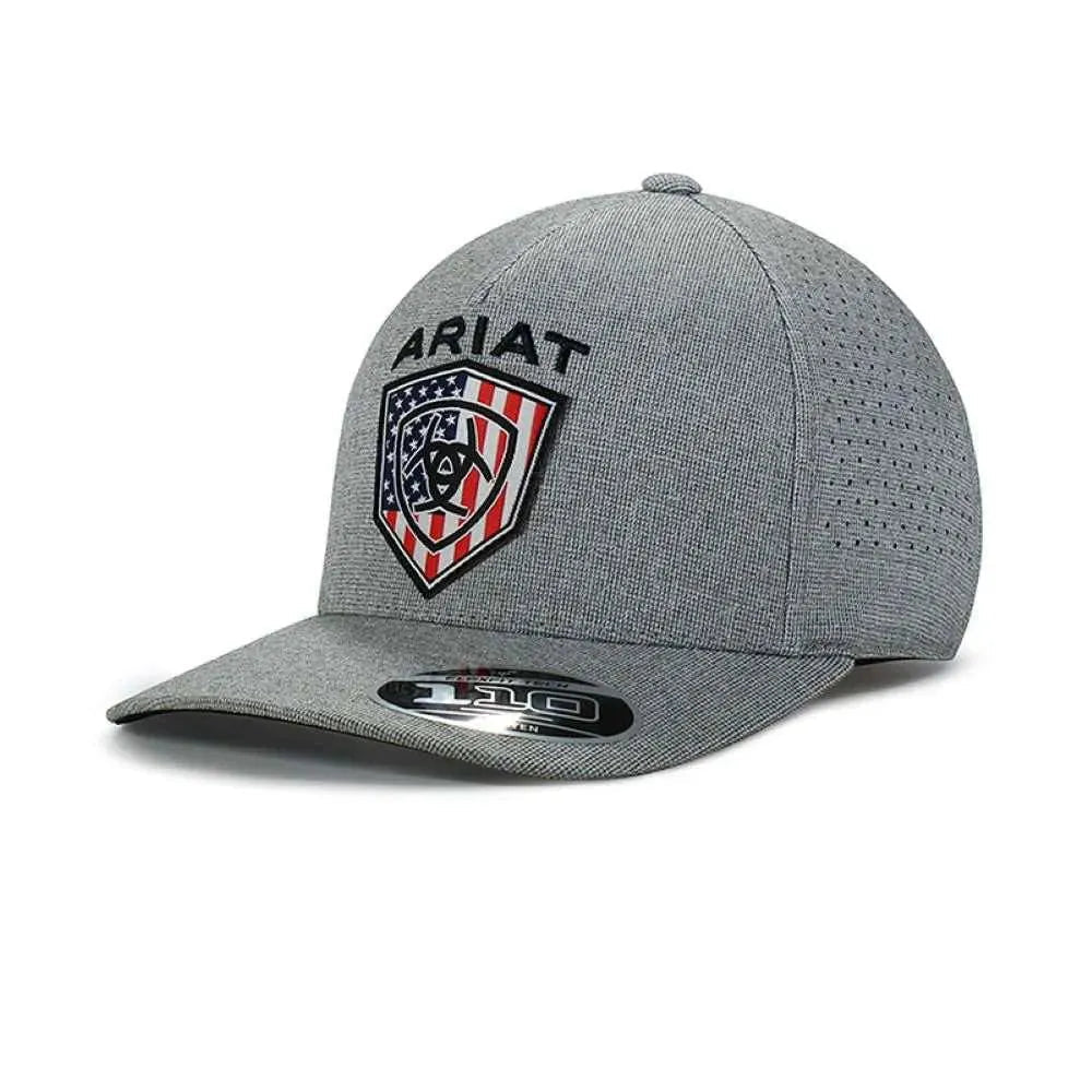ARIAT USA Flag Shield Grey Ball Cap - Stylish Patriotic Baseball Hat for Men & Women - Perfect for Outdoor Activities, Sports, and Casual Wear
