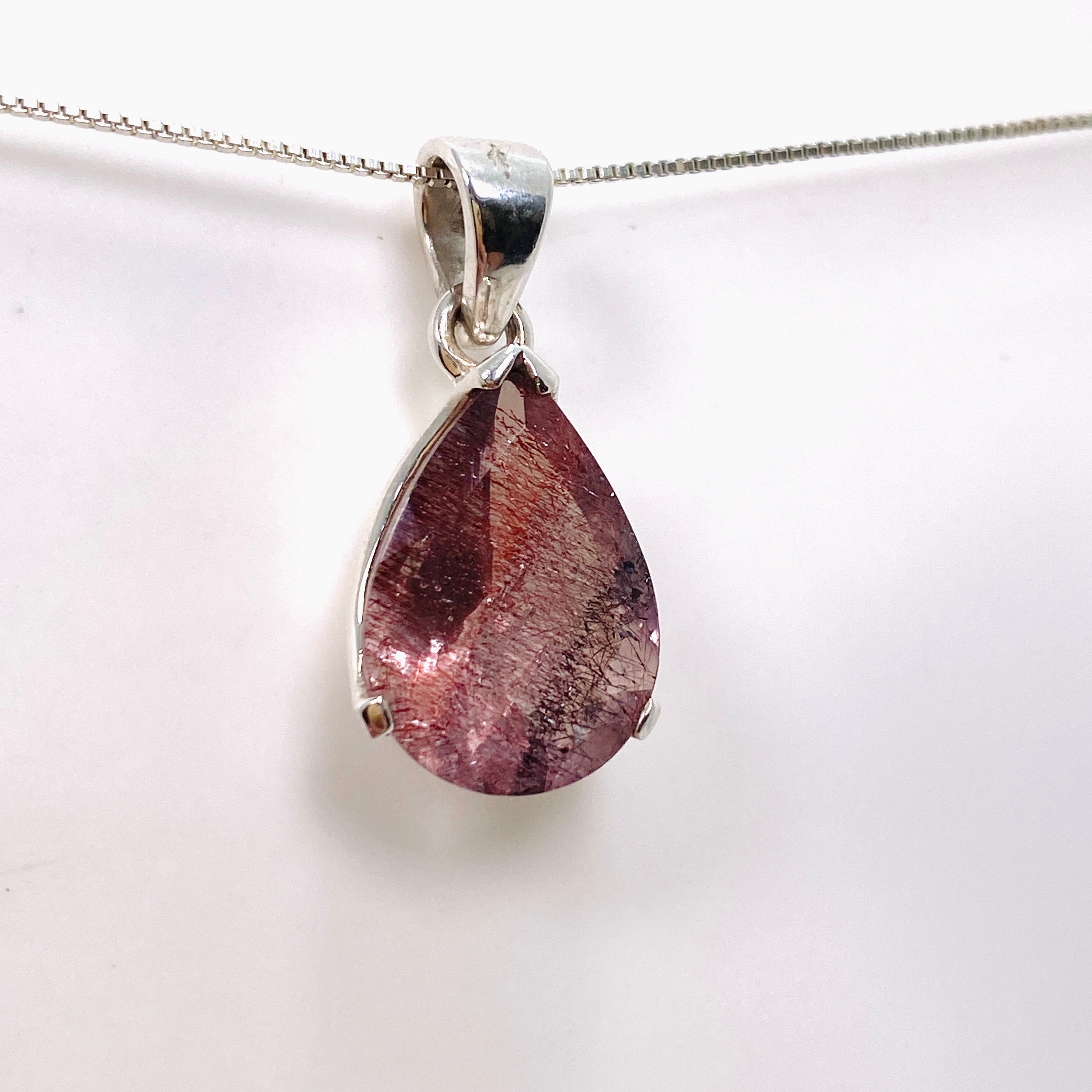 Lepidicrocite in Quartz Faceted Teardrop Pendant - Natural Inclusion Quartz Jewelry for Women - Perfect for Healing Crystal Necklace & Boho Fashion Accessories