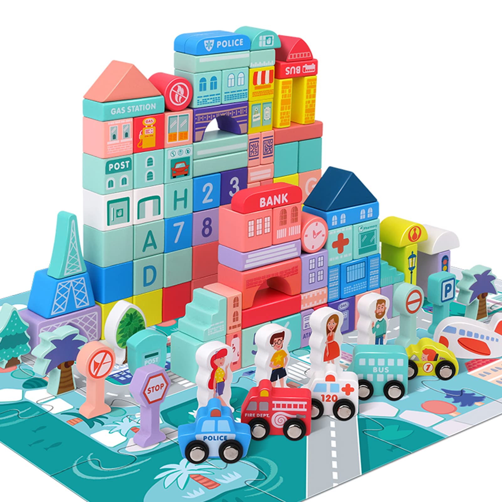 XIAPIA Wooden Building Blocks Set - City Construction Stacking Blocks for Toddlers, Preschool Educational Toys for Boys & Girls Ages 3+ | STEM Learning, Classroom Activities & Creative Play Gift