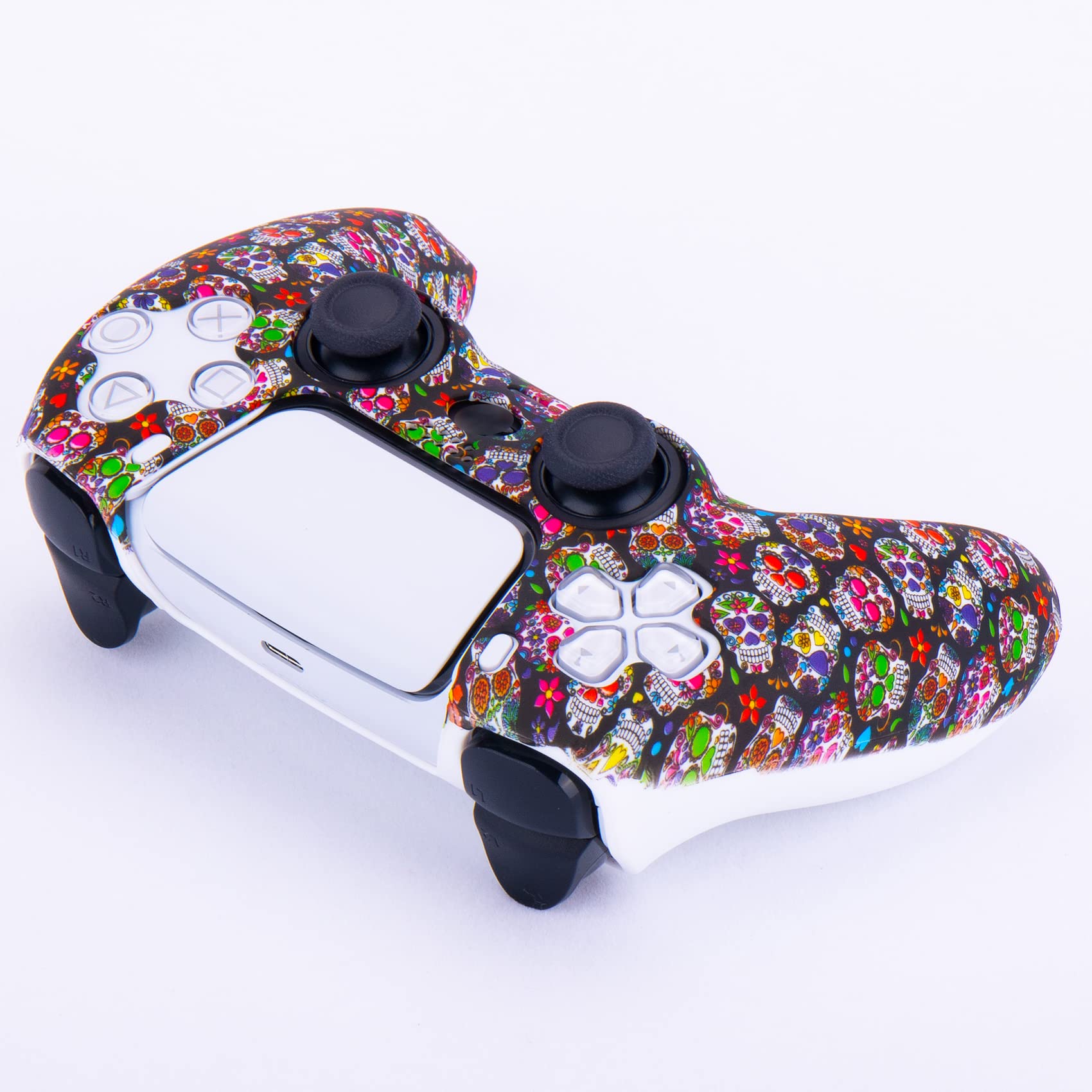 YoRHa Printed Silicone Thickened Skin Case (Makeup Skull II) for PS5 Controller - Includes 10 Grip Caps - Perfect for Gaming, Protection & Customization